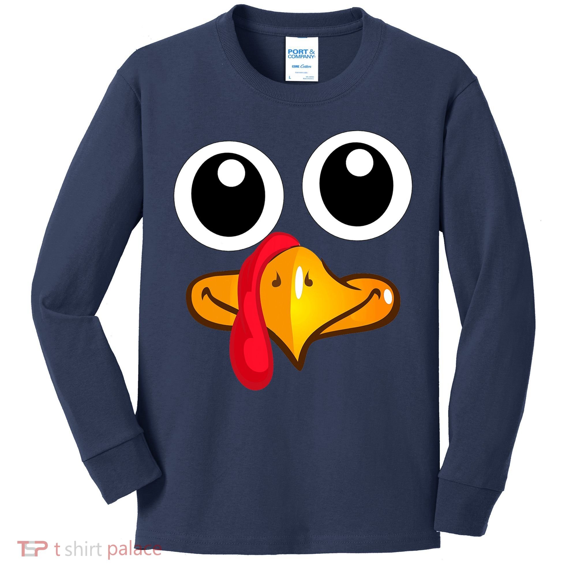Thanksgiving Cute Turkey Face Kids Long Sleeve Shirt