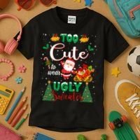 Too Cute To Wear Ugly Sweaters Christmas Kids T-Shirt thumb 3