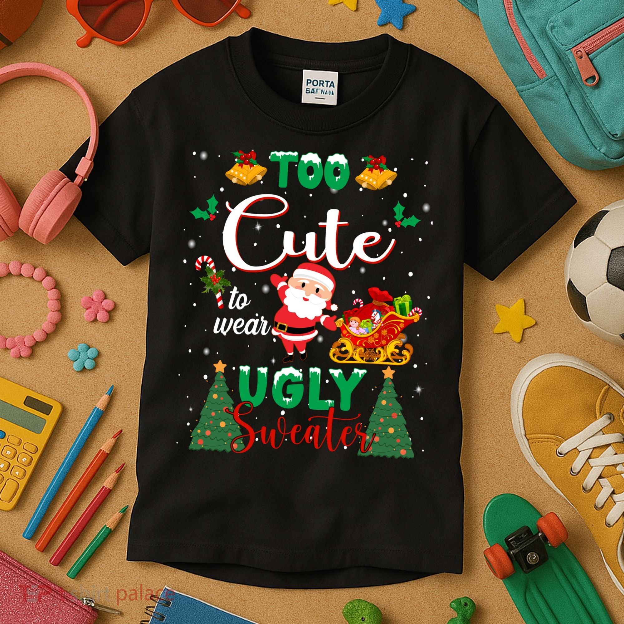 Too Cute To Wear Ugly Sweaters Christmas Kids T-Shirt