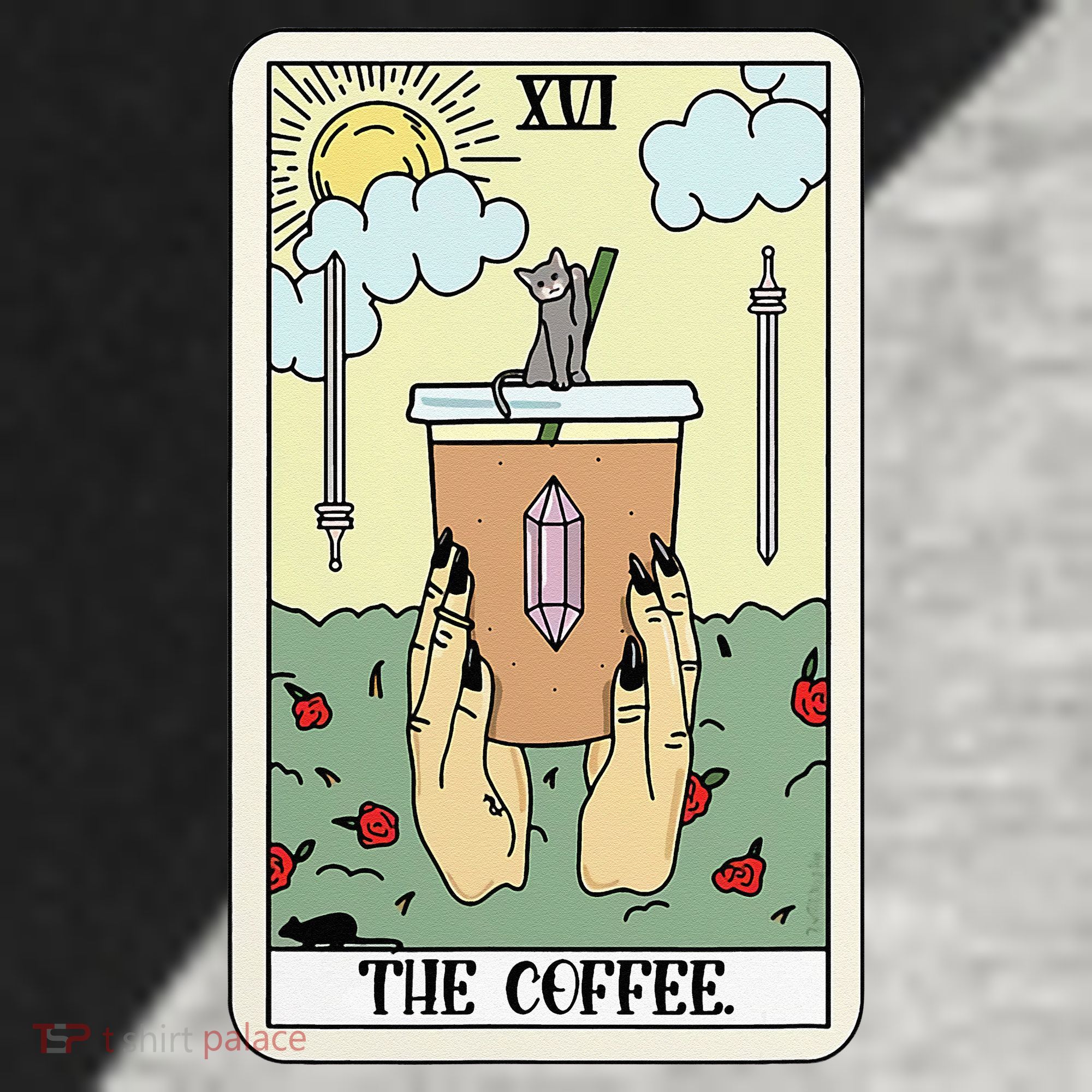 The Coffee Tarot Card Coffee Lover Caffeinated Witchy Hand Raglan Baseball Sleeve Shirt
