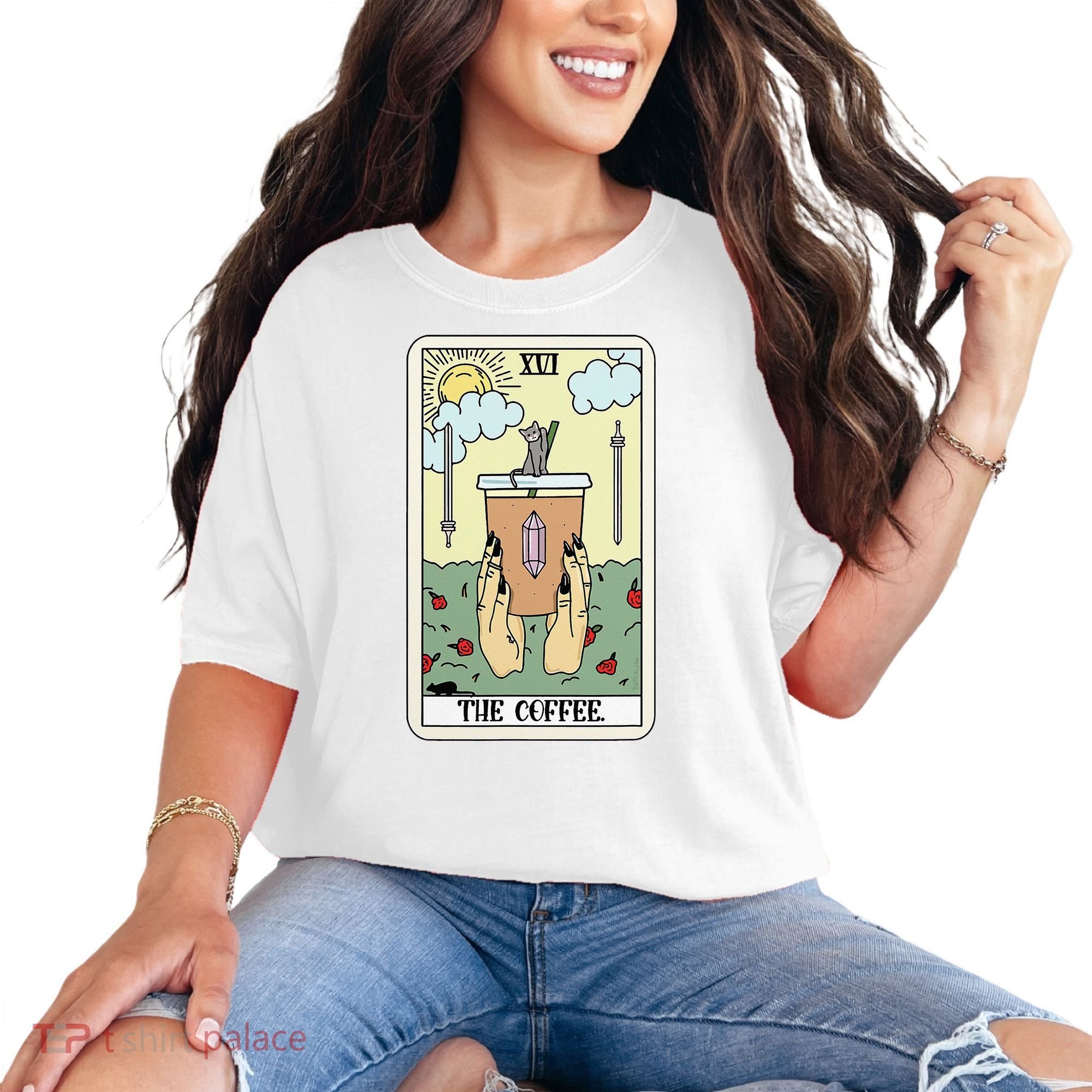 The Coffee Tarot Card Coffee Lover Caffeinated Witchy Hand Comfort Colors T-Shirt