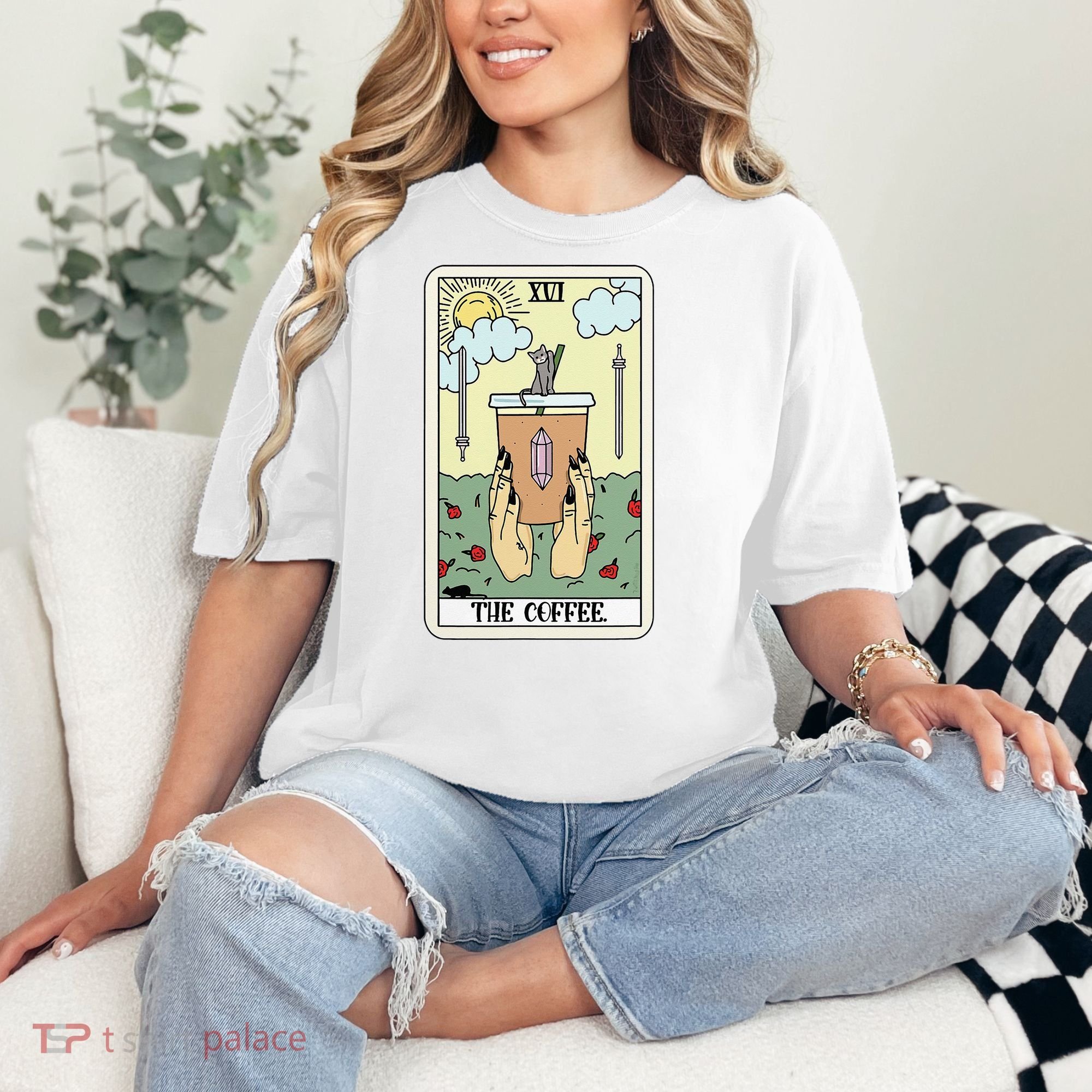 The Coffee Tarot Card Coffee Lover Caffeinated Witchy Hand Comfort Colors T-Shirt