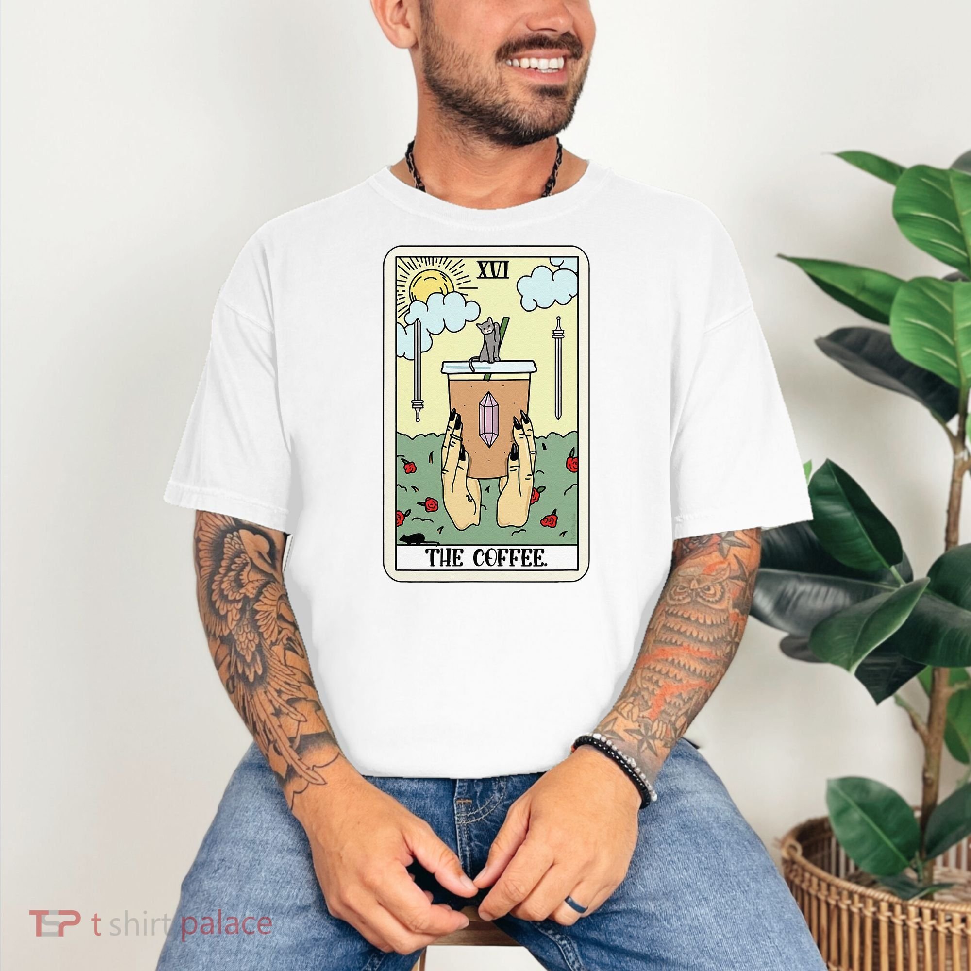 The Coffee Tarot Card Coffee Lover Caffeinated Witchy Hand Comfort Colors T-Shirt