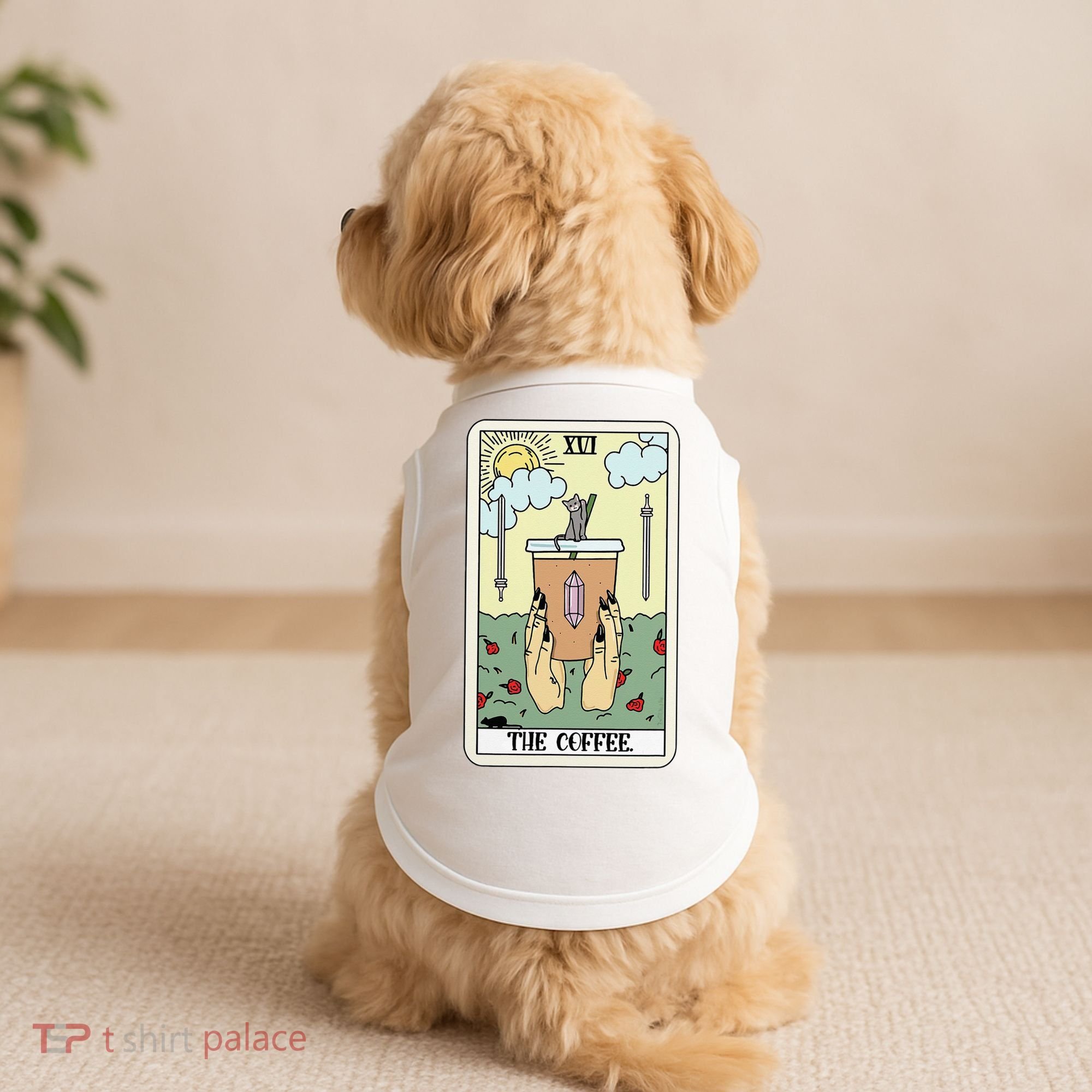 The Coffee Tarot Card Coffee Lover Caffeinated Witchy Hand Doggie Tank