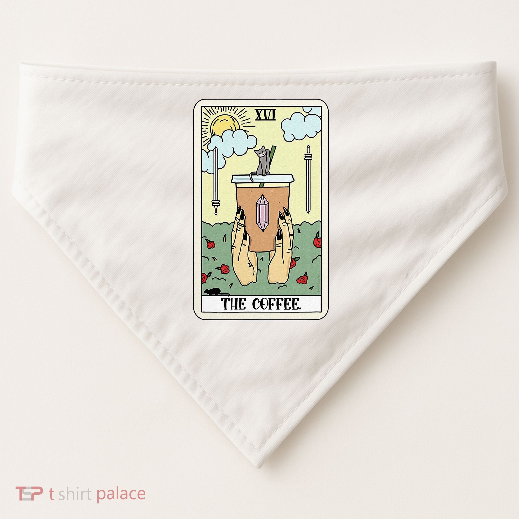The Coffee Tarot Card Coffee Lover Caffeinated Witchy Hand USA-Made Doggie Bandana