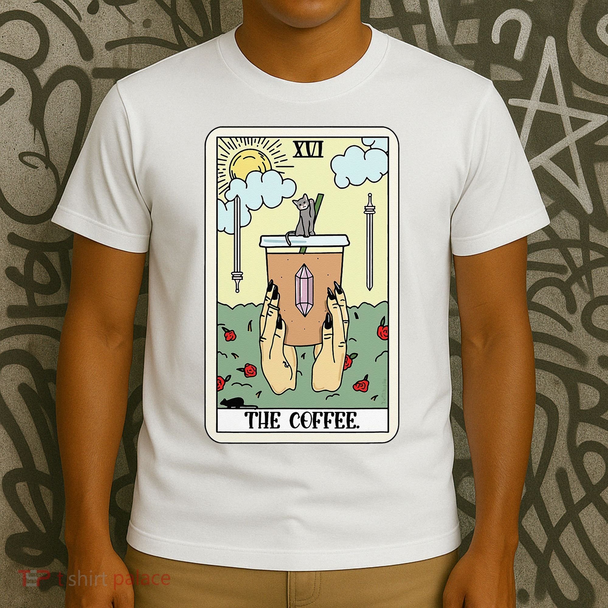 The Coffee Tarot Card Coffee Lover Caffeinated Witchy Hand T-Shirt
