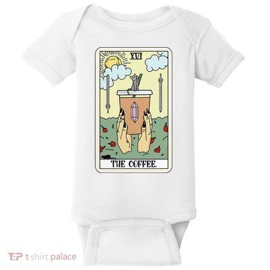 The Coffee Tarot Card Coffee Lover Caffeinated Witchy Hand Baby Bodysuit