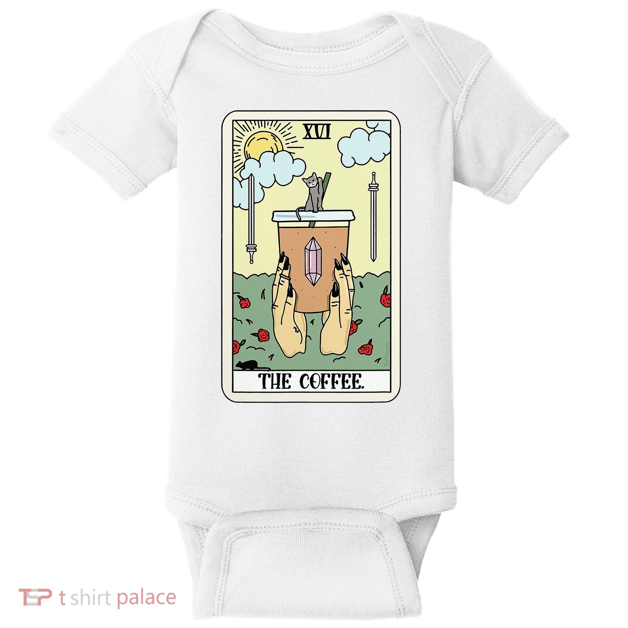 The Coffee Tarot Card Coffee Lover Caffeinated Witchy Hand Baby Bodysuit