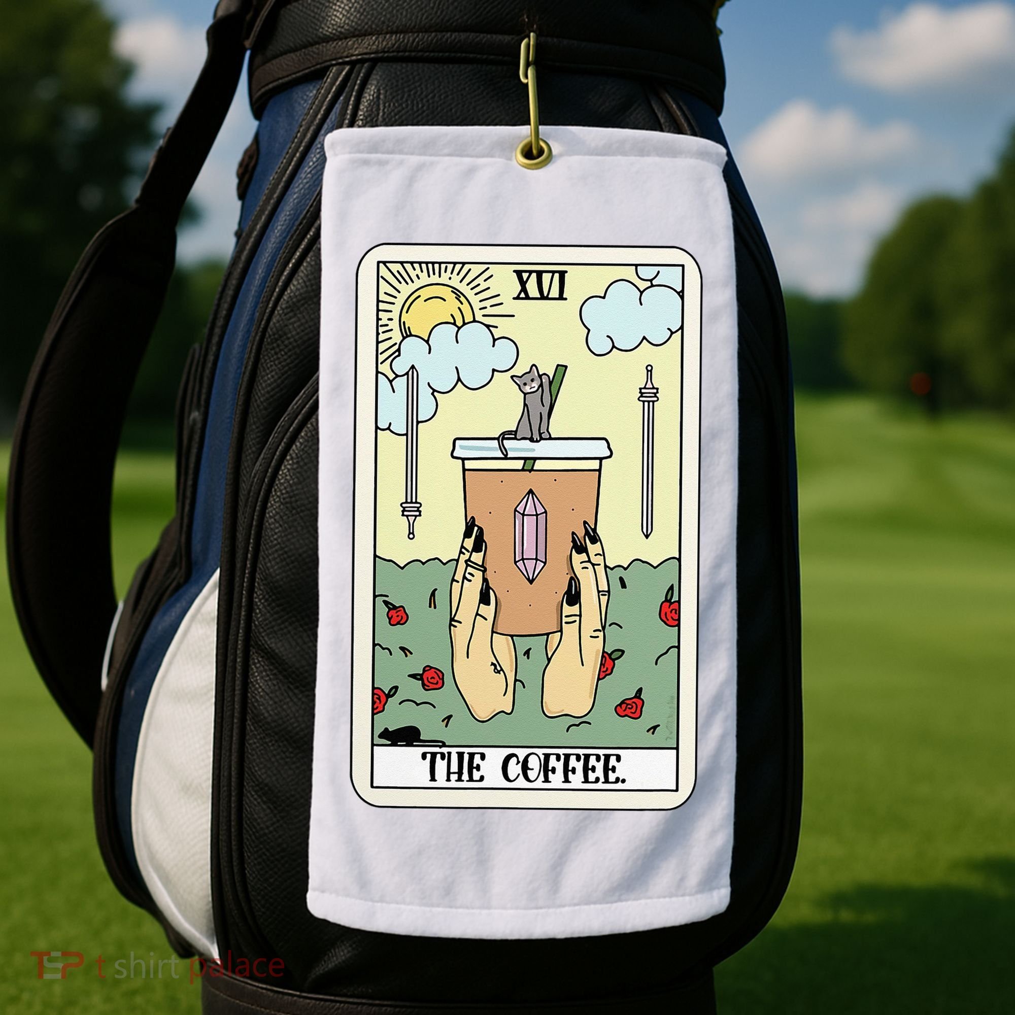 The Coffee Tarot Card Coffee Lover Caffeinated Witchy Hand Golf Towel