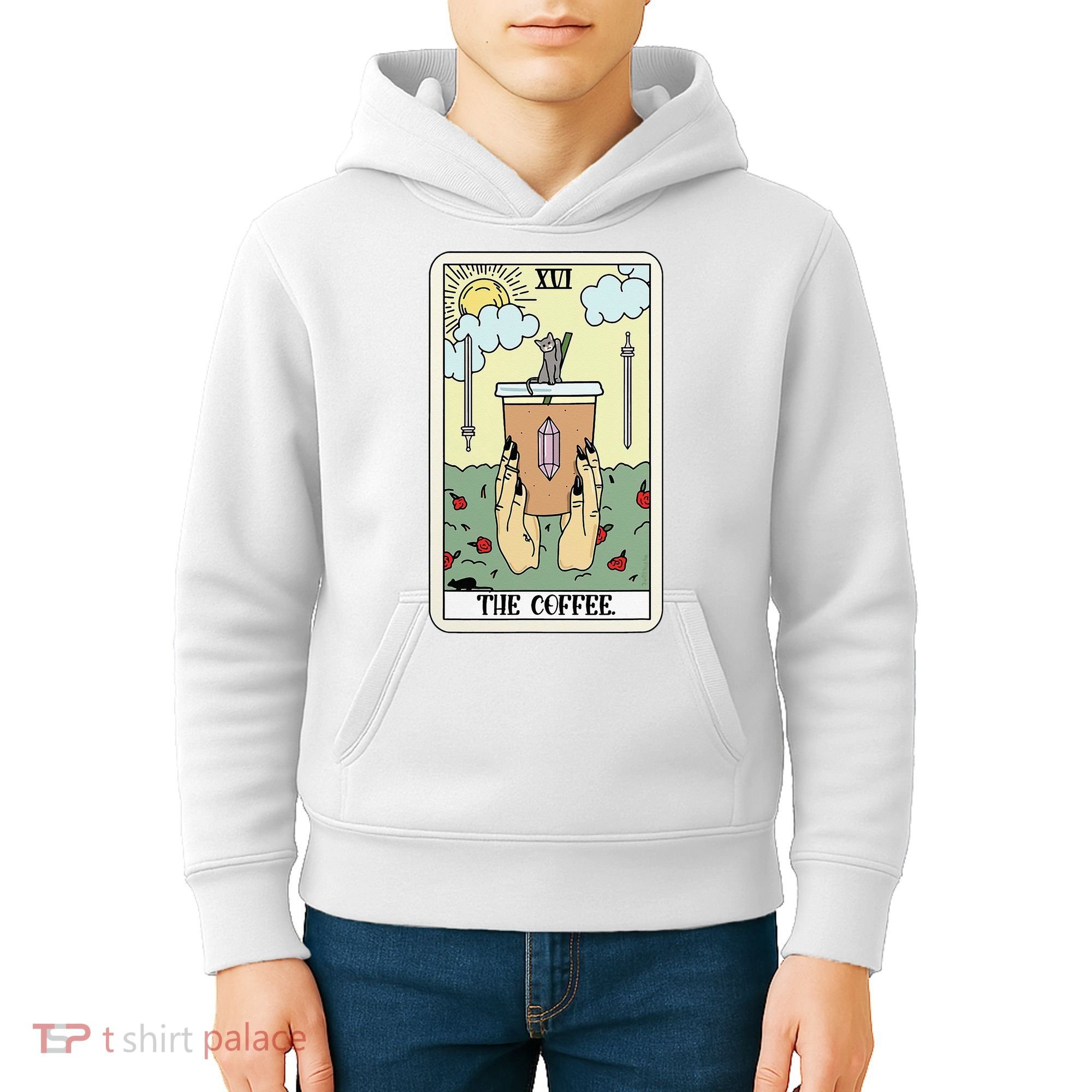 The Coffee Tarot Card Coffee Lover Caffeinated Witchy Hand Kids Hoodie