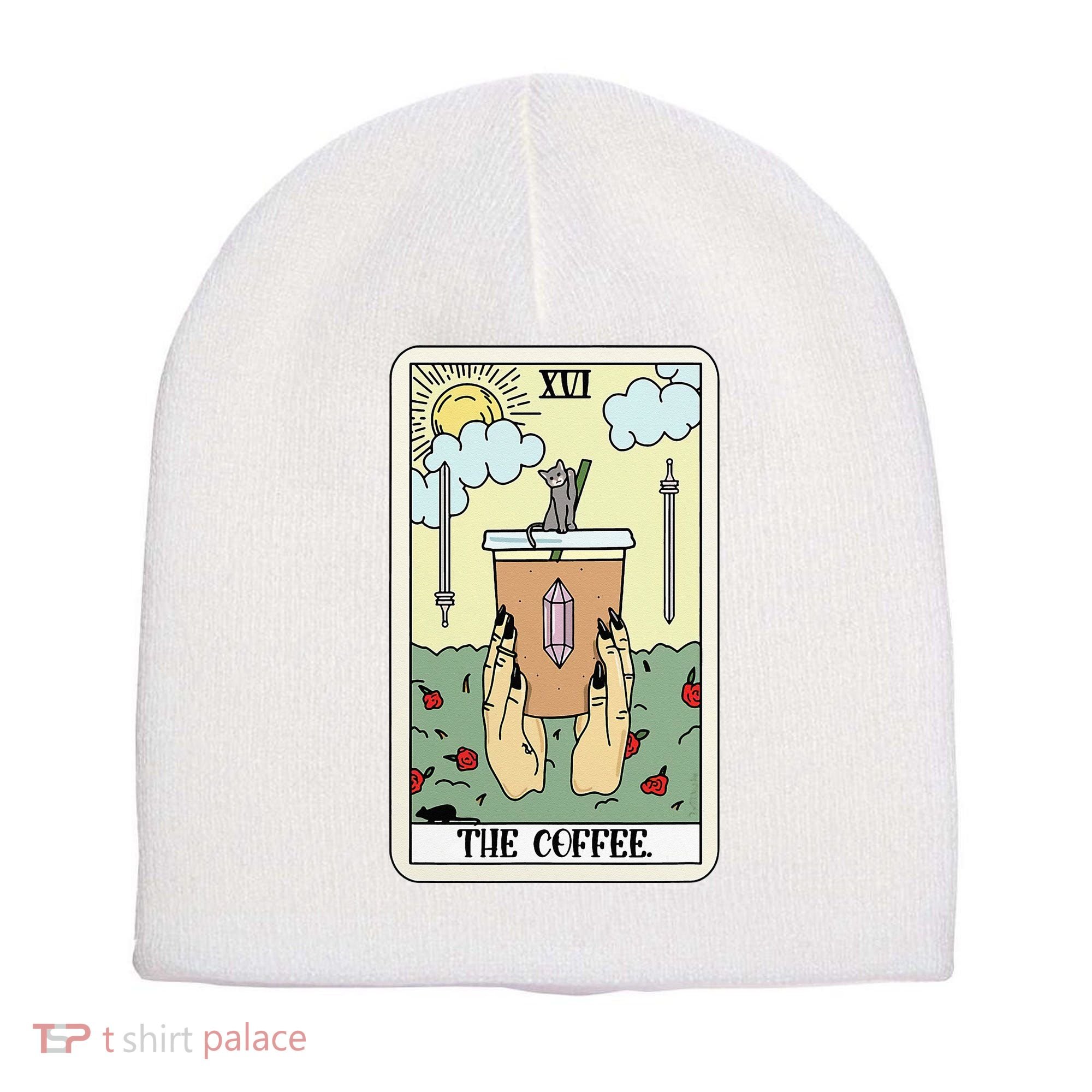 The Coffee Tarot Card Coffee Lover Caffeinated Witchy Hand Short Acrylic Beanie
