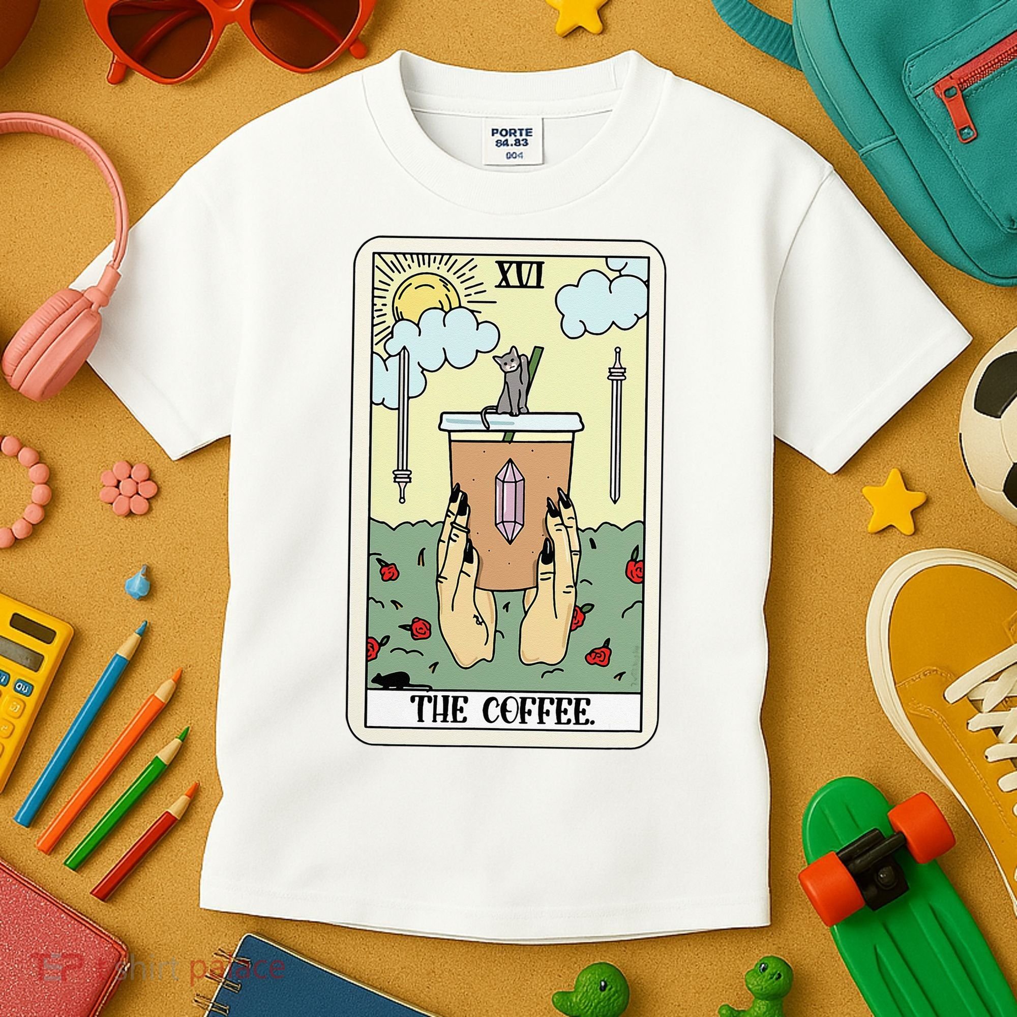 The Coffee Tarot Card Coffee Lover Caffeinated Witchy Hand Kids T-Shirt