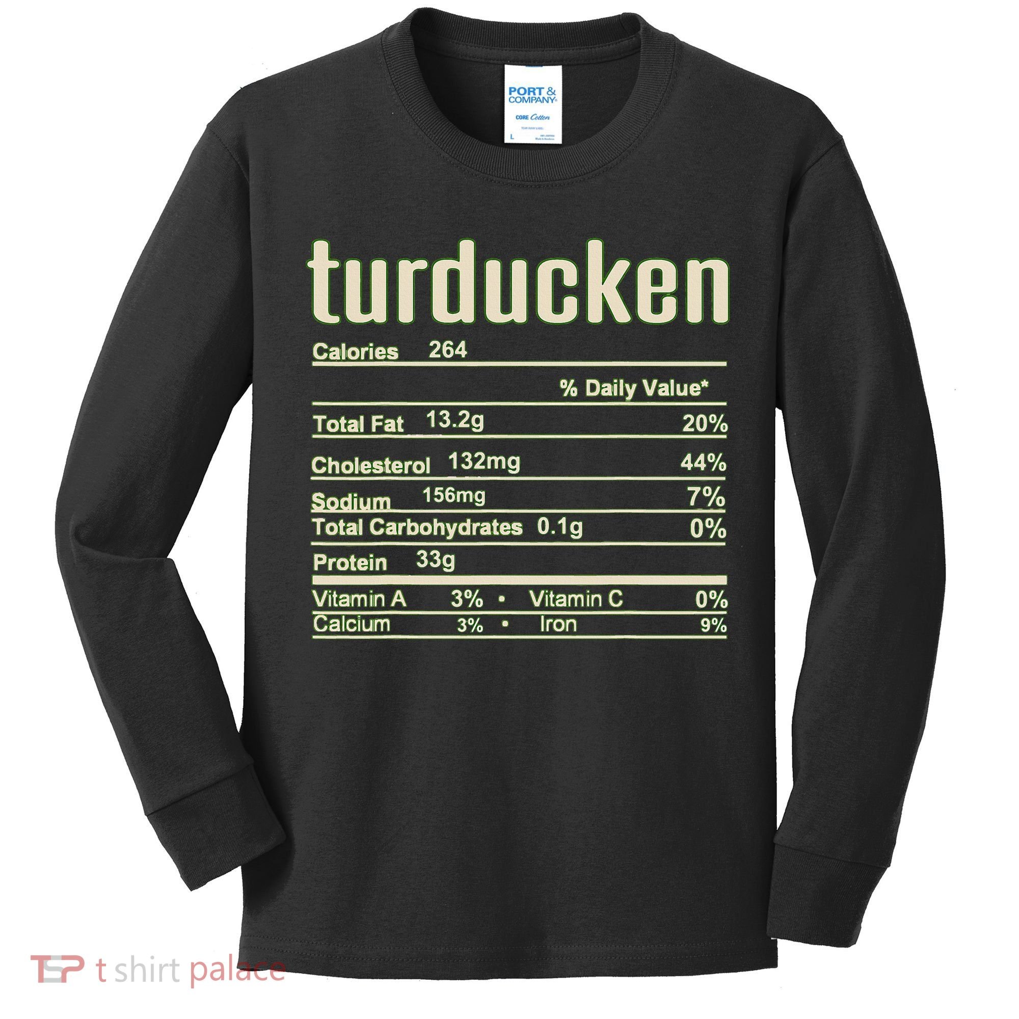 Thanksgiving Christmas Turducken Nutrition Fact Kids Long Sleeve Shirt