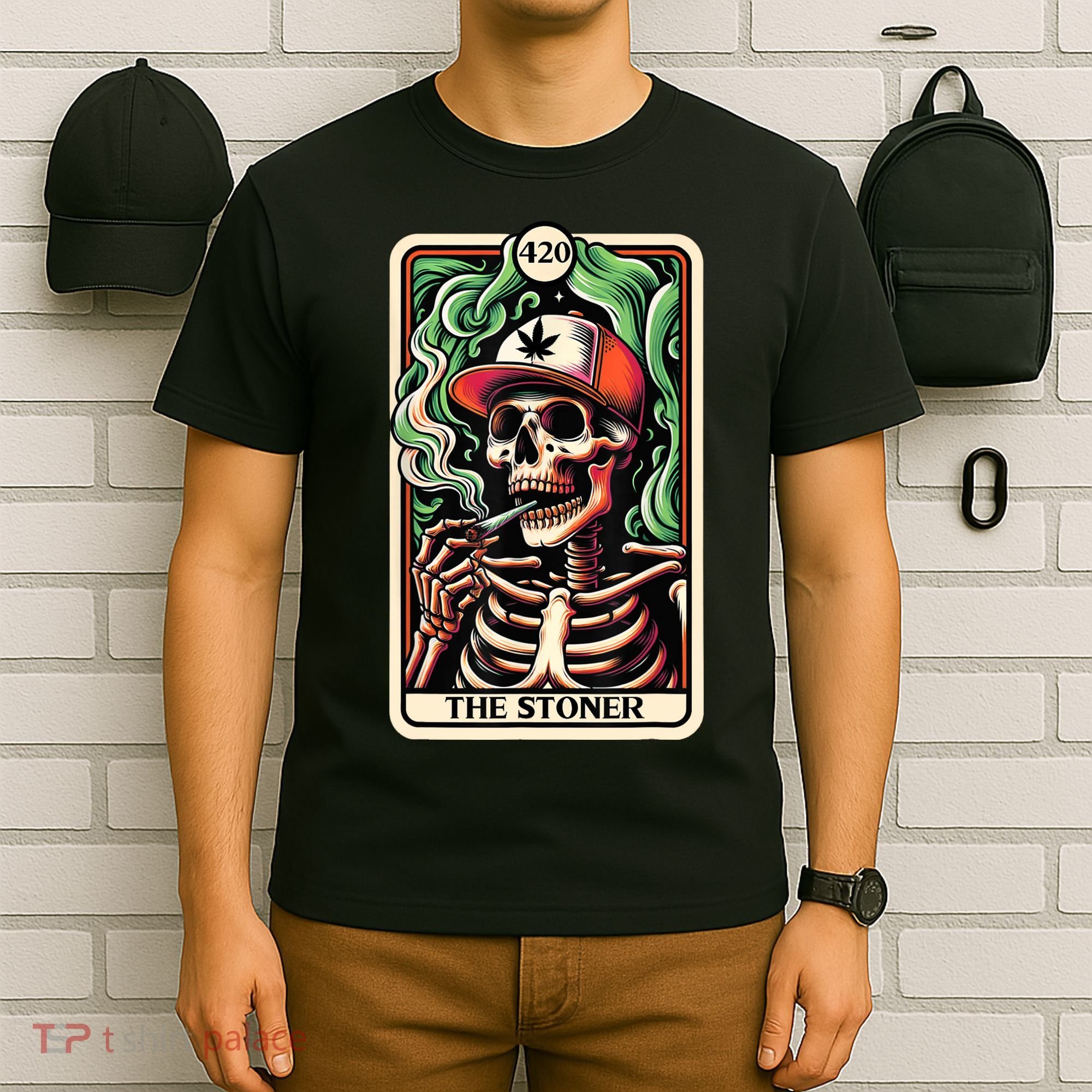 Tarot Card The Stoner Weed Lover Skeleton Cannabis 420 T-Shirt