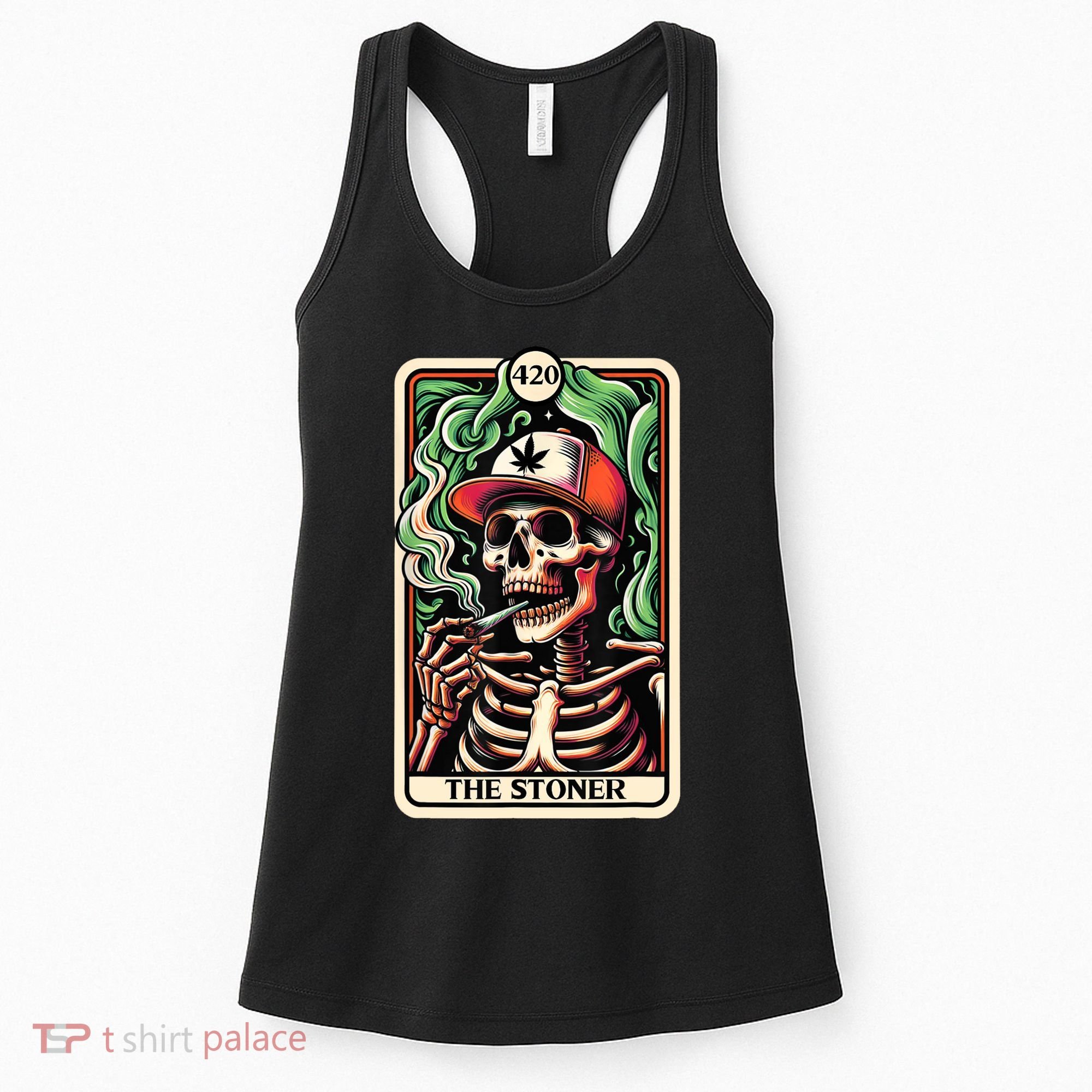 Tarot Card The Stoner Weed Lover Skeleton Cannabis 420 Women's Tank Top