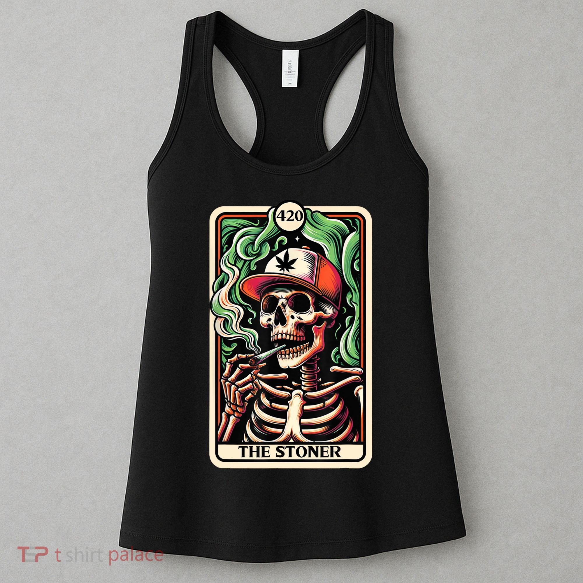 Tarot Card The Stoner Weed Lover Skeleton Cannabis 420 Women's Tank Top