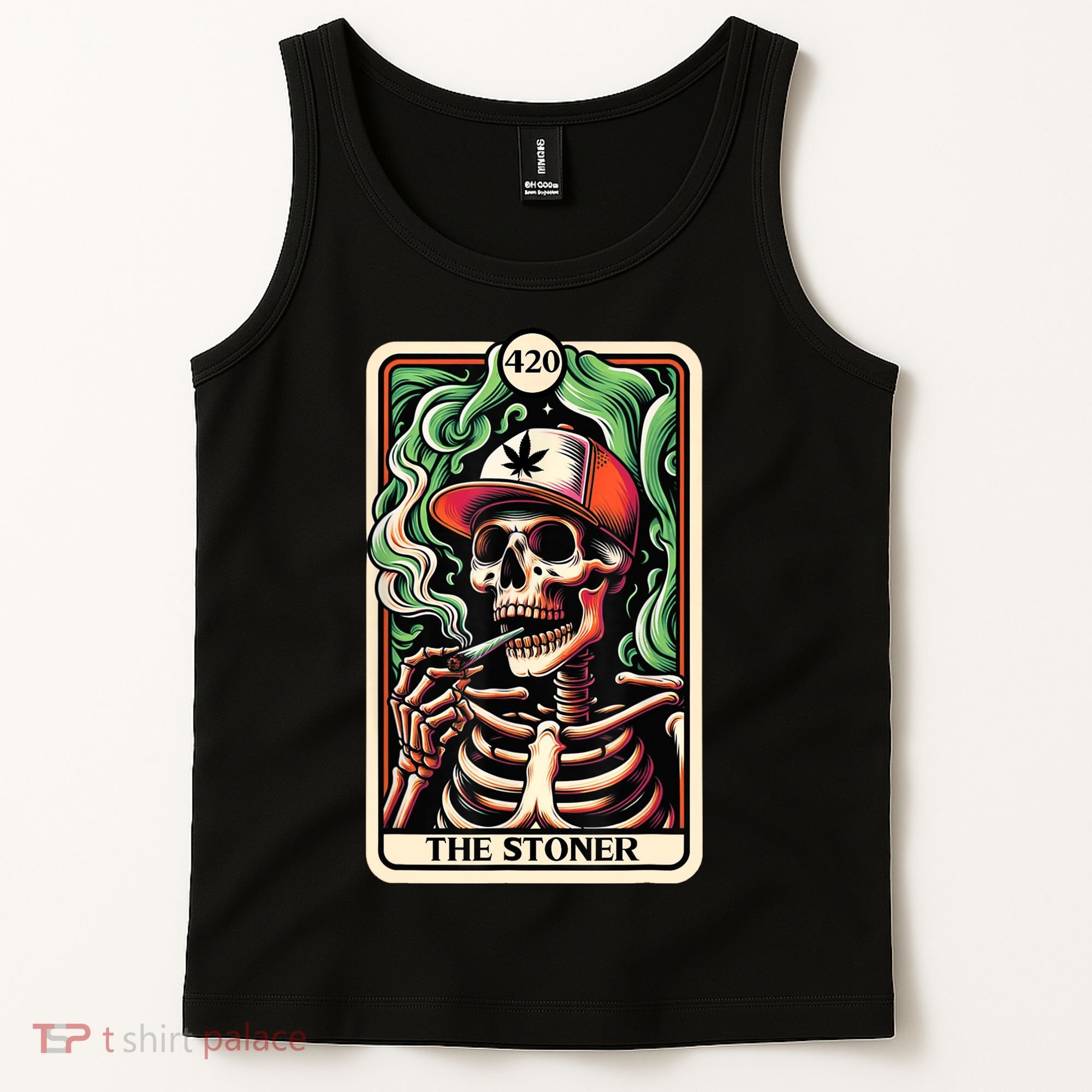 Tarot Card The Stoner Weed Lover Skeleton Cannabis 420 Tank Top