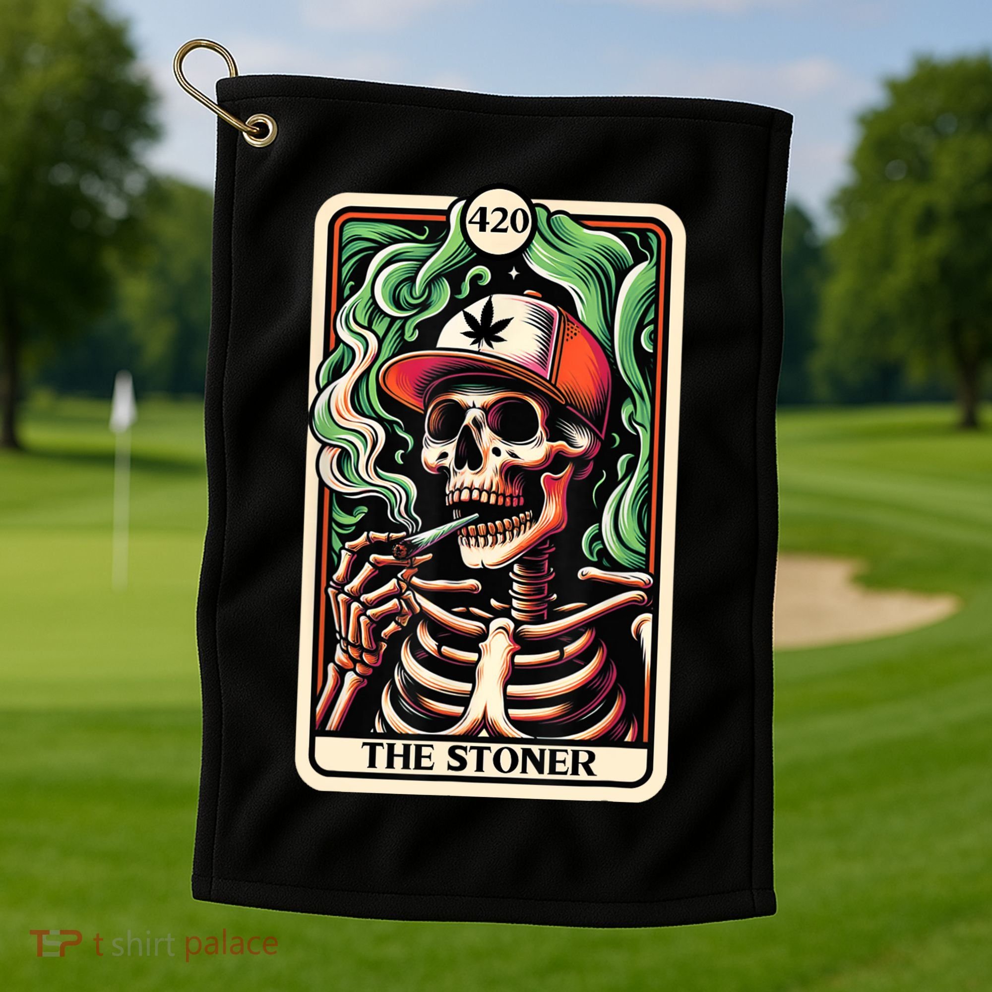 Tarot Card The Stoner Weed Lover Skeleton Cannabis 420 Golf Towel