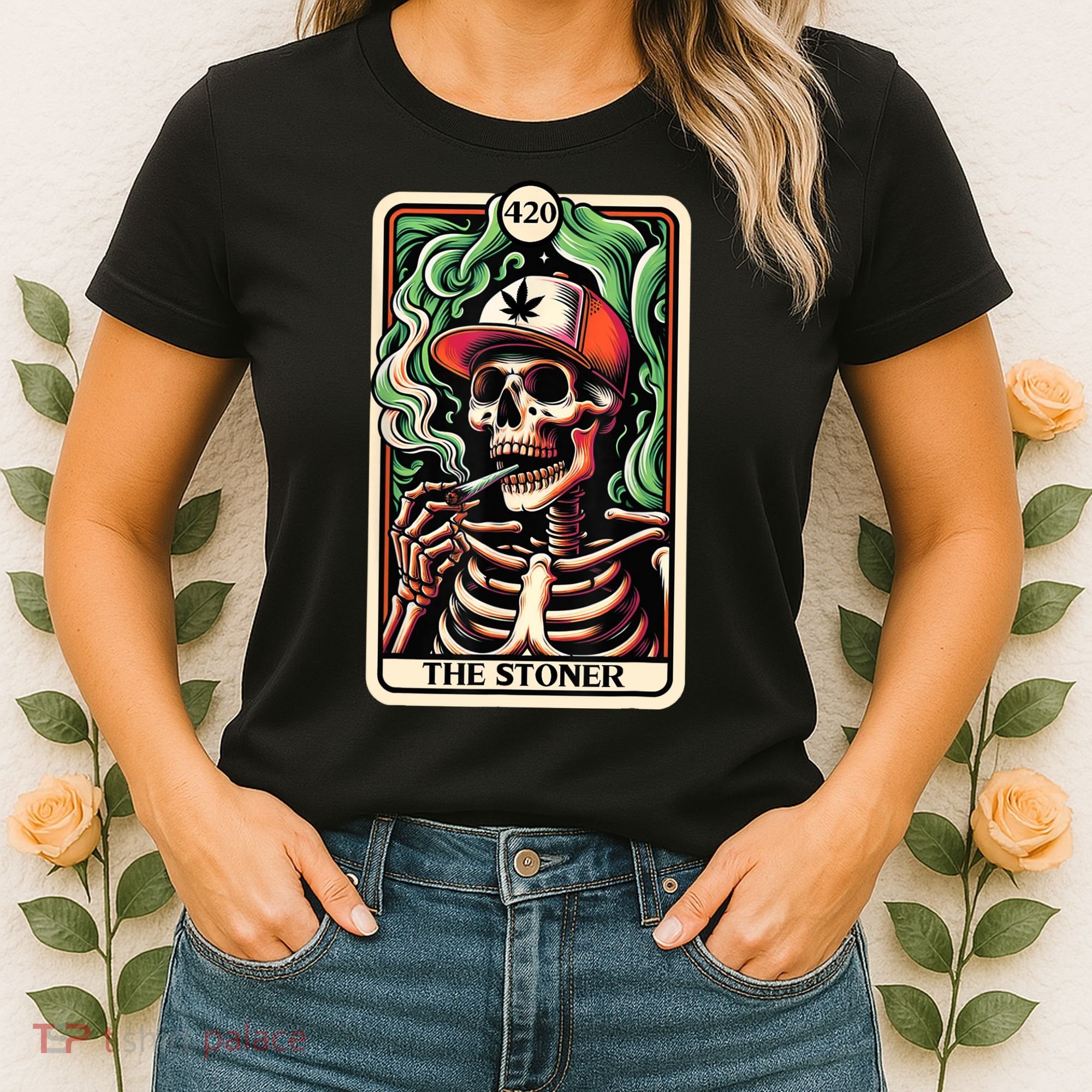 Tarot Card The Stoner Weed Lover Skeleton Cannabis 420 Women's T-Shirt