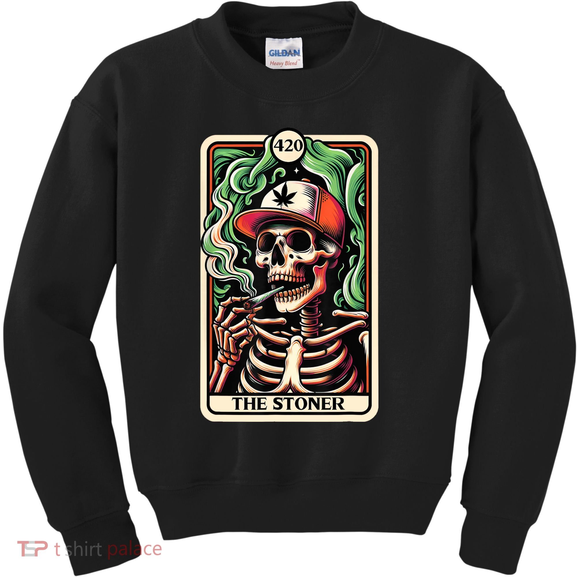 Tarot Card The Stoner Weed Lover Skeleton Cannabis 420 Kids Sweatshirt