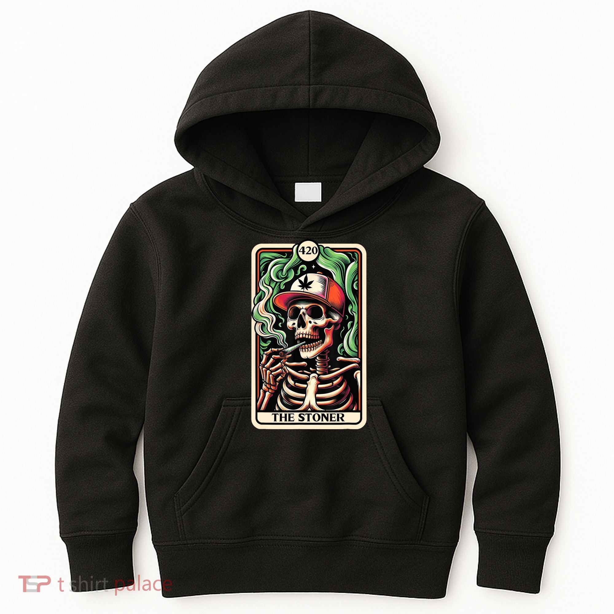 Tarot Card The Stoner Weed Lover Skeleton Cannabis 420 Kids Hoodie