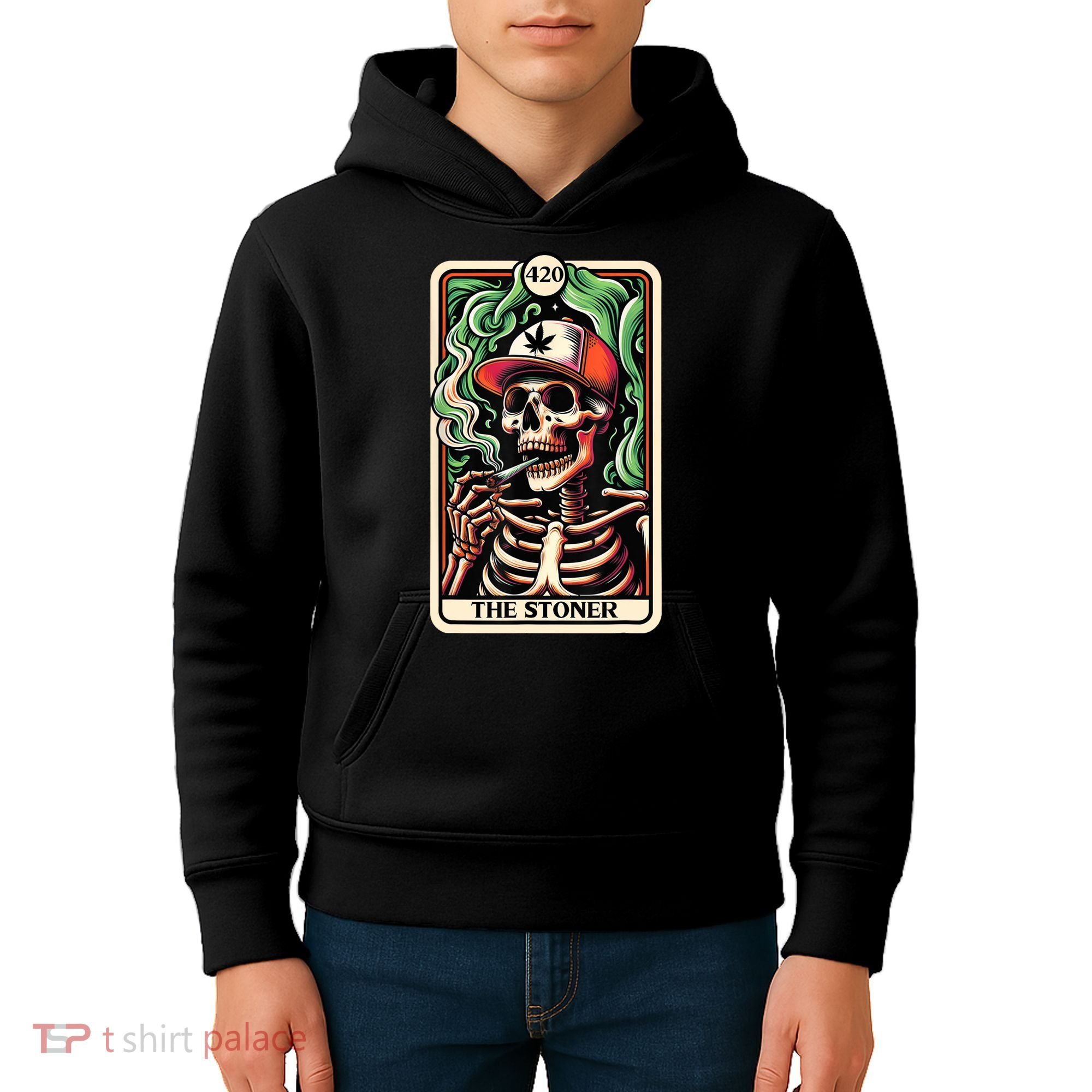 Tarot Card The Stoner Weed Lover Skeleton Cannabis 420 Kids Hoodie