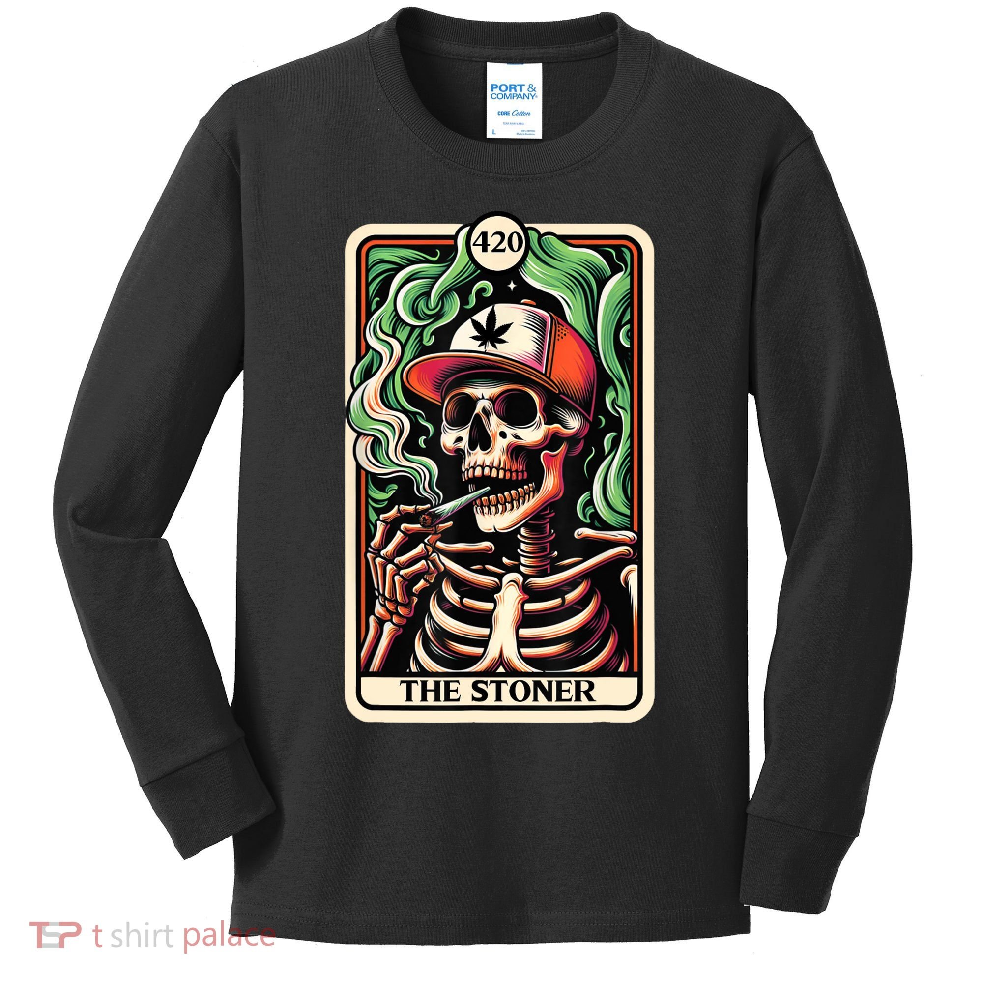 Tarot Card The Stoner Weed Lover Skeleton Cannabis 420 Kids Long Sleeve Shirt