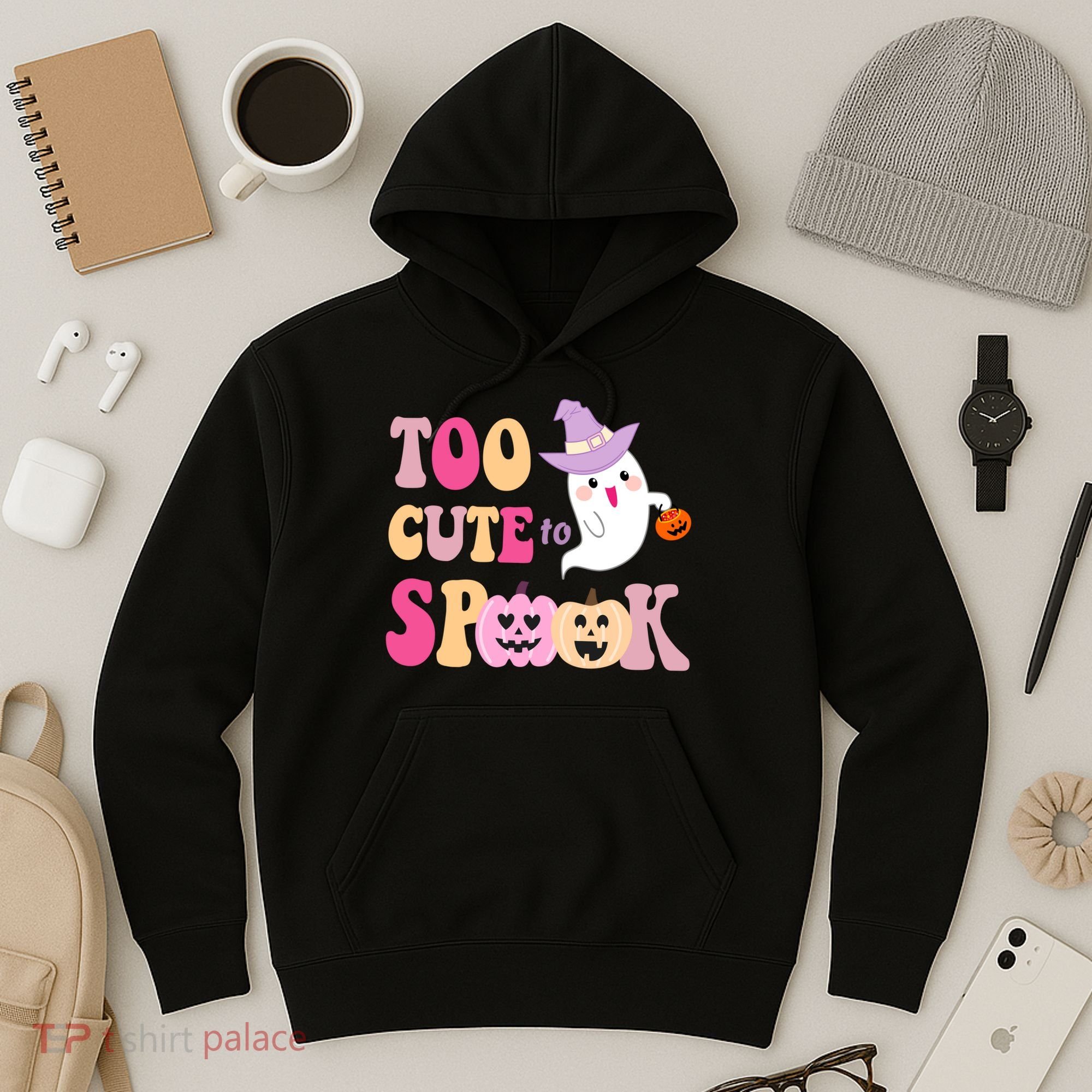 Too Cute To Spook Halloween Groovy Ghost Hoodie
