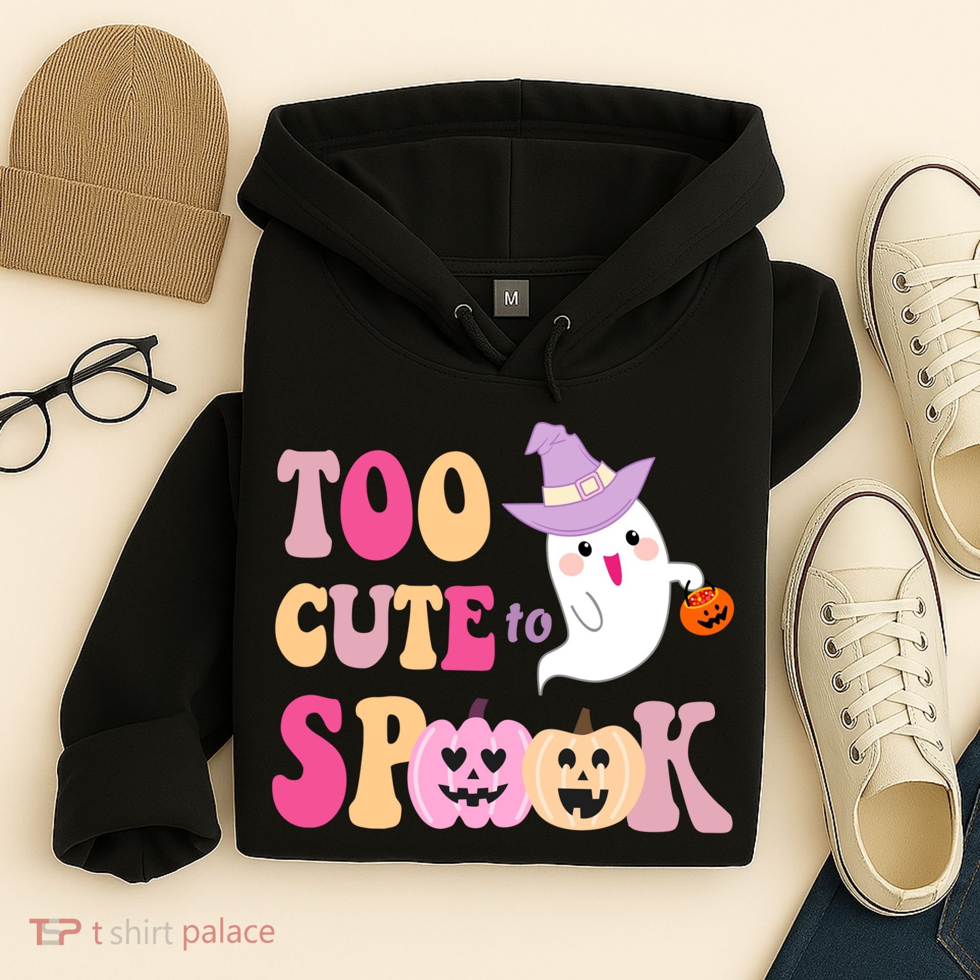 Too Cute To Spook Halloween Groovy Ghost Hoodie