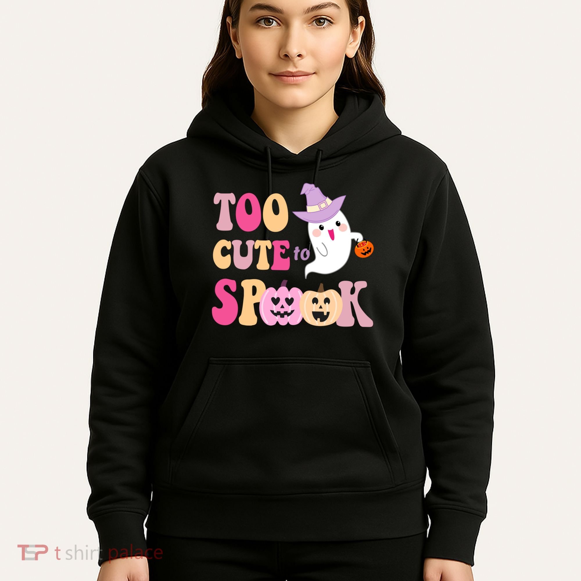 Too Cute To Spook Halloween Groovy Ghost Hoodie