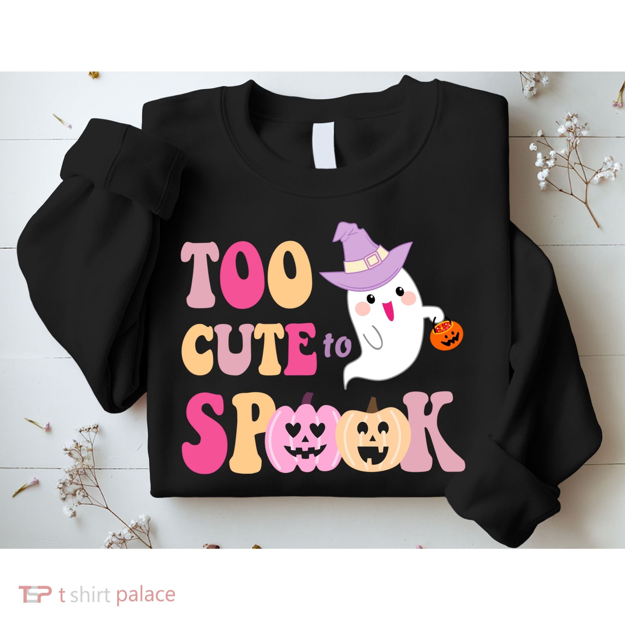 Too Cute To Spook Halloween Groovy Ghost Sweatshirt