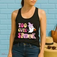 Too Cute To Spook Halloween Groovy Ghost Women's Tank Top thumb 2