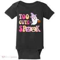 Too Cute To Spook Halloween Groovy Ghost Baby Bodysuit thumb 0