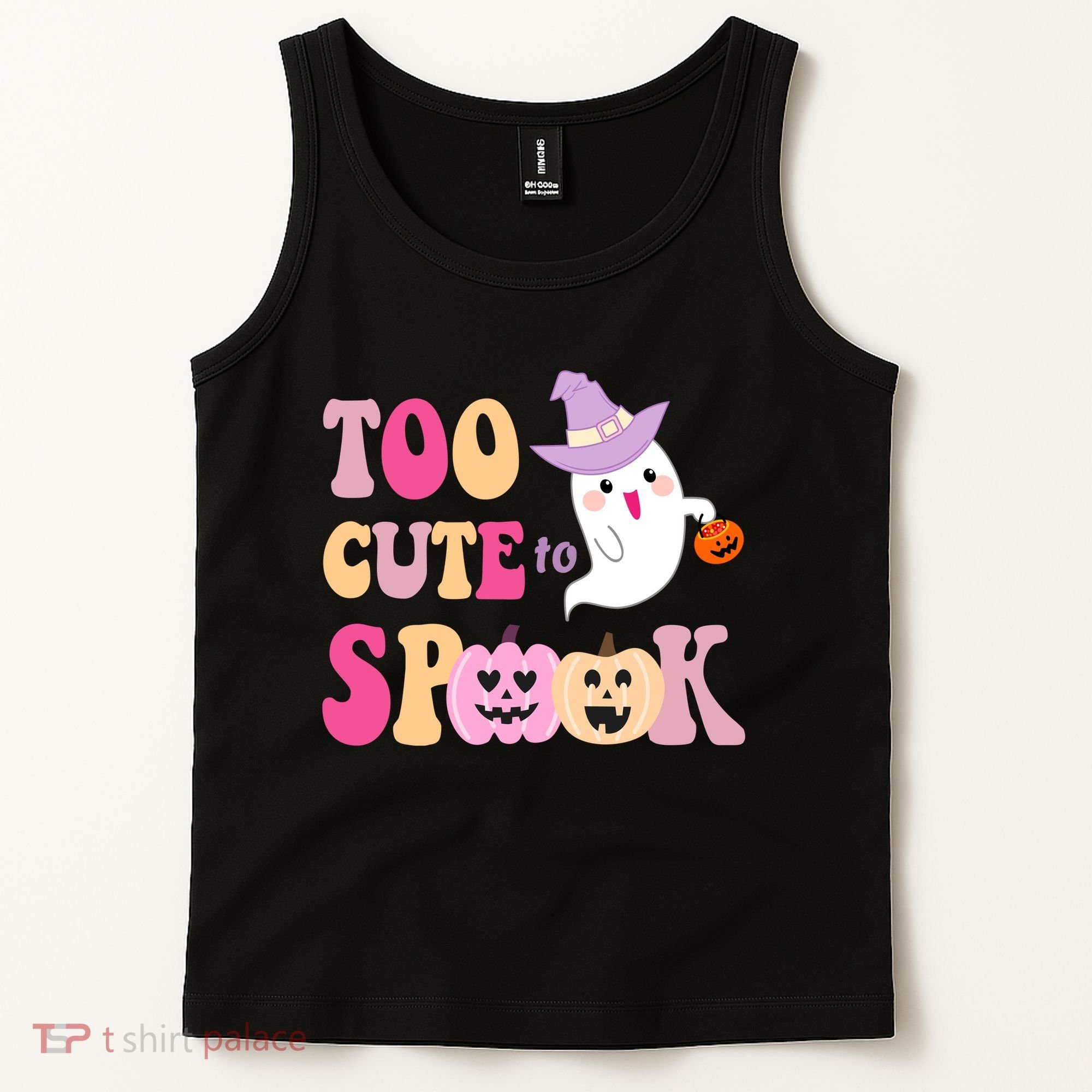 Too Cute To Spook Halloween Groovy Ghost Tank Top