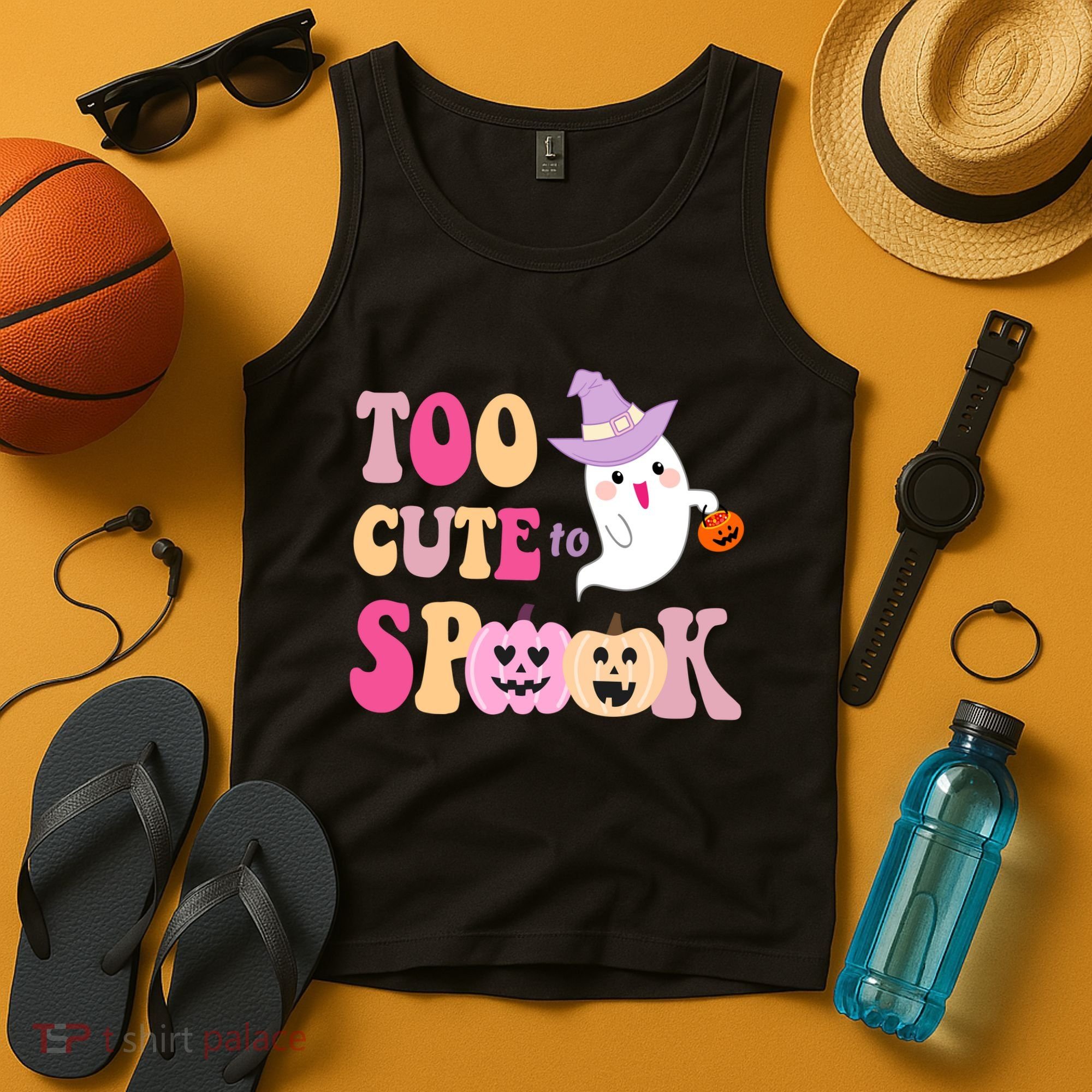 Too Cute To Spook Halloween Groovy Ghost Tank Top