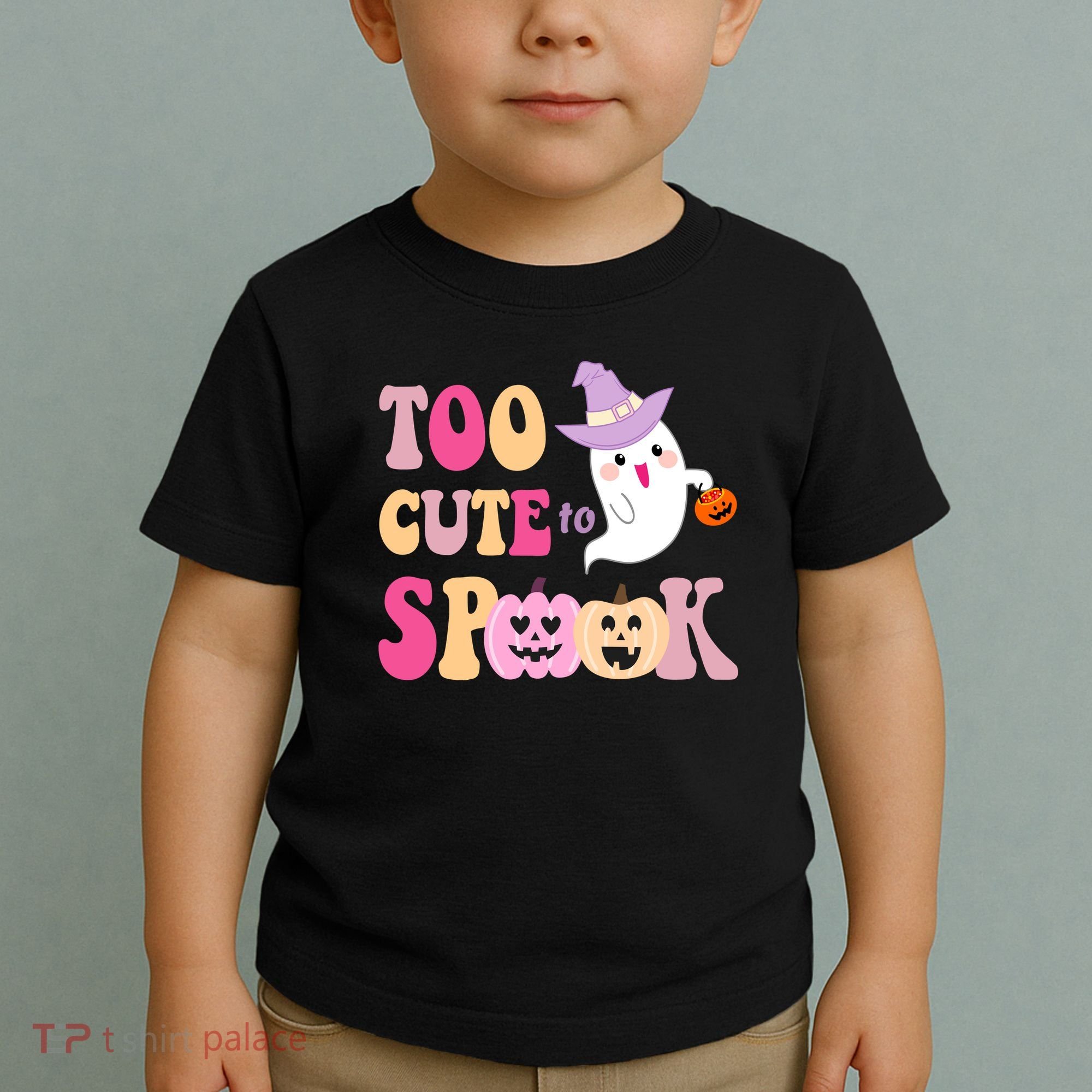 Too Cute To Spook Halloween Groovy Ghost Toddler T-Shirt
