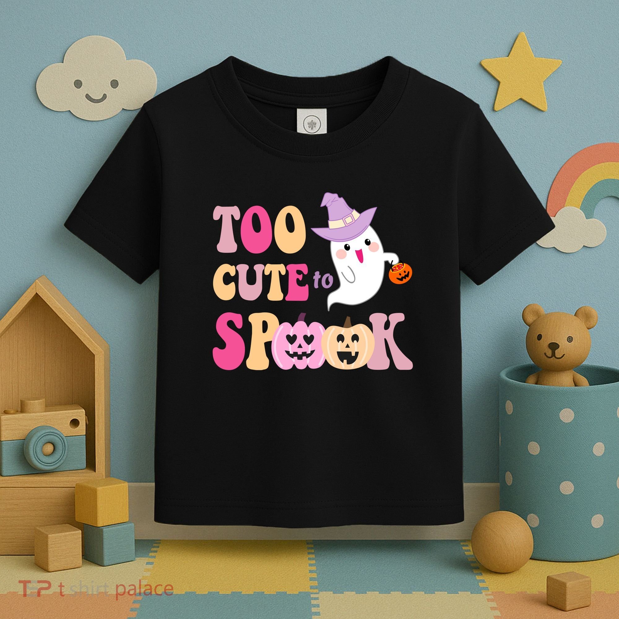 Too Cute To Spook Halloween Groovy Ghost Toddler T-Shirt