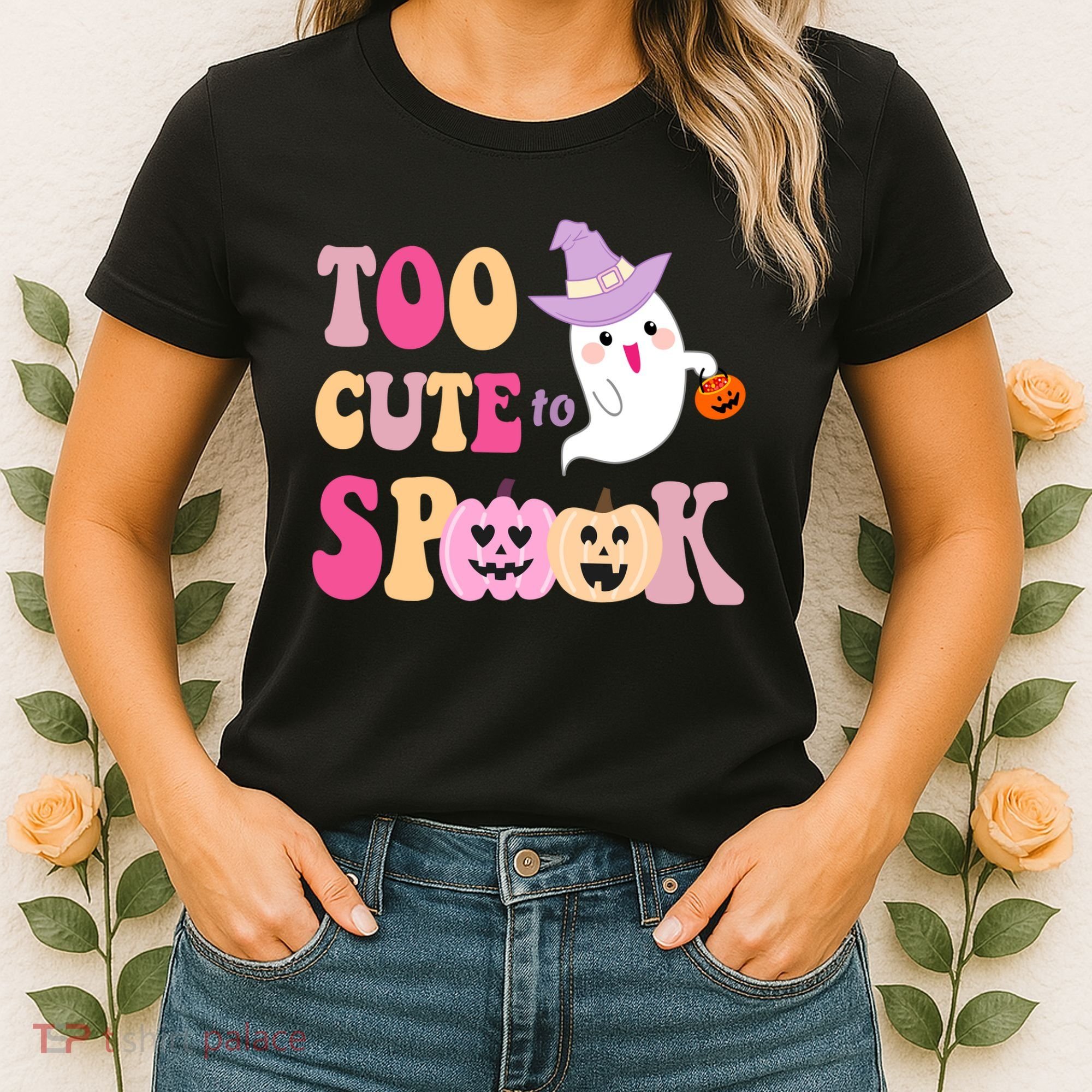 Too Cute To Spook Halloween Groovy Ghost Women's T-Shirt