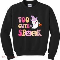 Too Cute To Spook Halloween Groovy Ghost Kids Sweatshirt thumb 0
