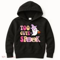 Too Cute To Spook Halloween Groovy Ghost Kids Hoodie thumb 0