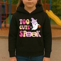 Too Cute To Spook Halloween Groovy Ghost Kids Hoodie thumb 3