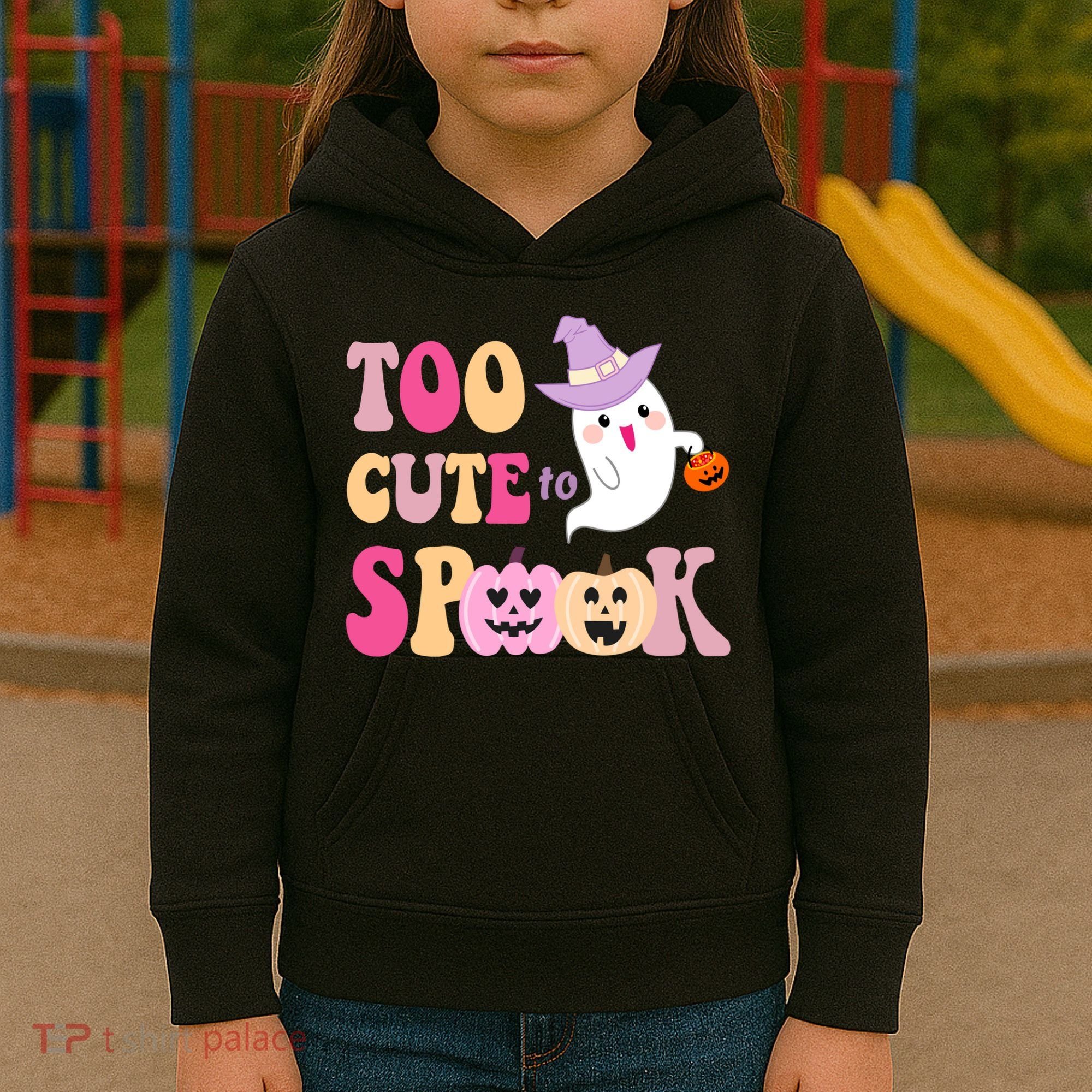 Too Cute To Spook Halloween Groovy Ghost Kids Hoodie