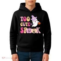 Too Cute To Spook Halloween Groovy Ghost Kids Hoodie thumb 4