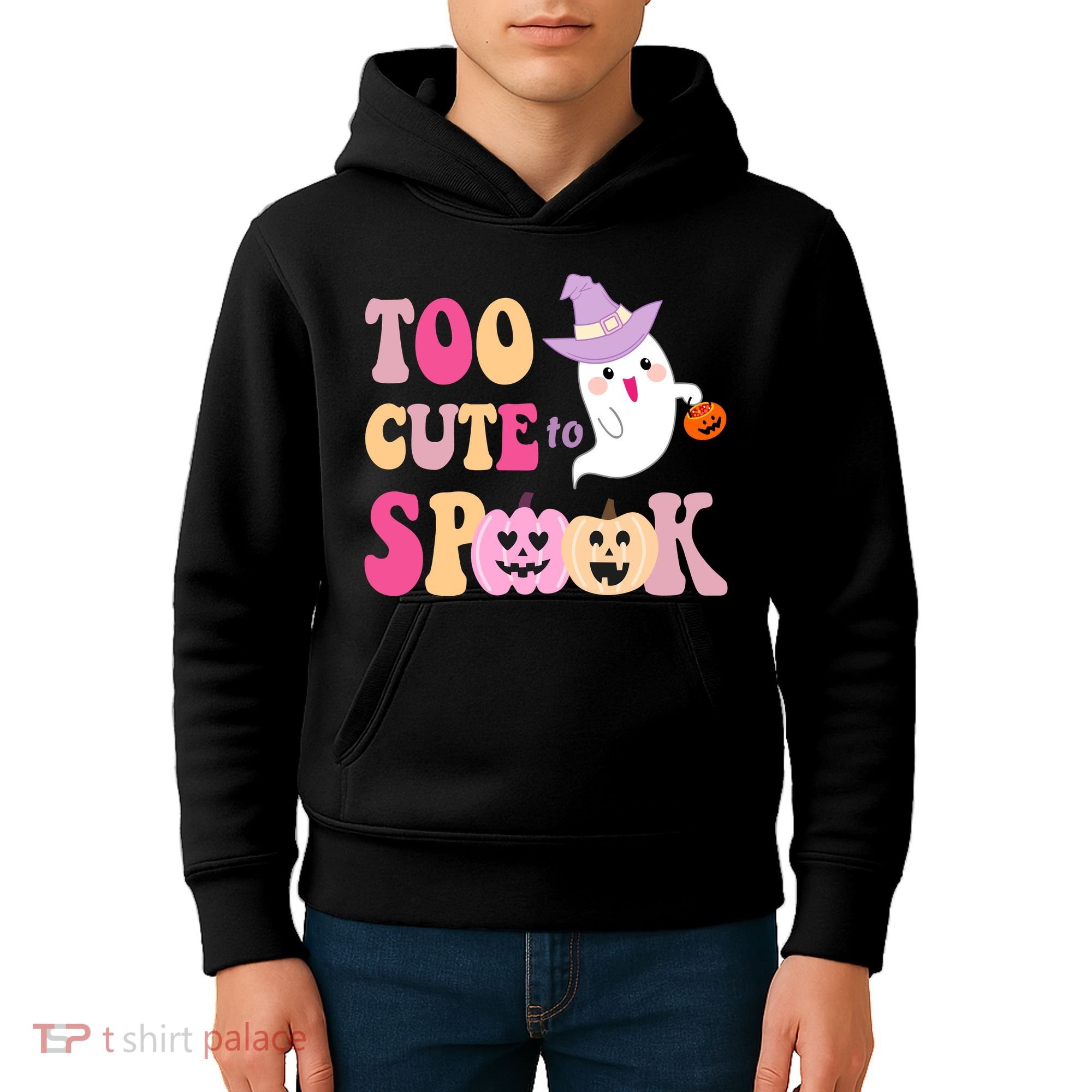Too Cute To Spook Halloween Groovy Ghost Kids Hoodie