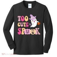 Too Cute To Spook Halloween Groovy Ghost Kids Long Sleeve Shirt thumb 0