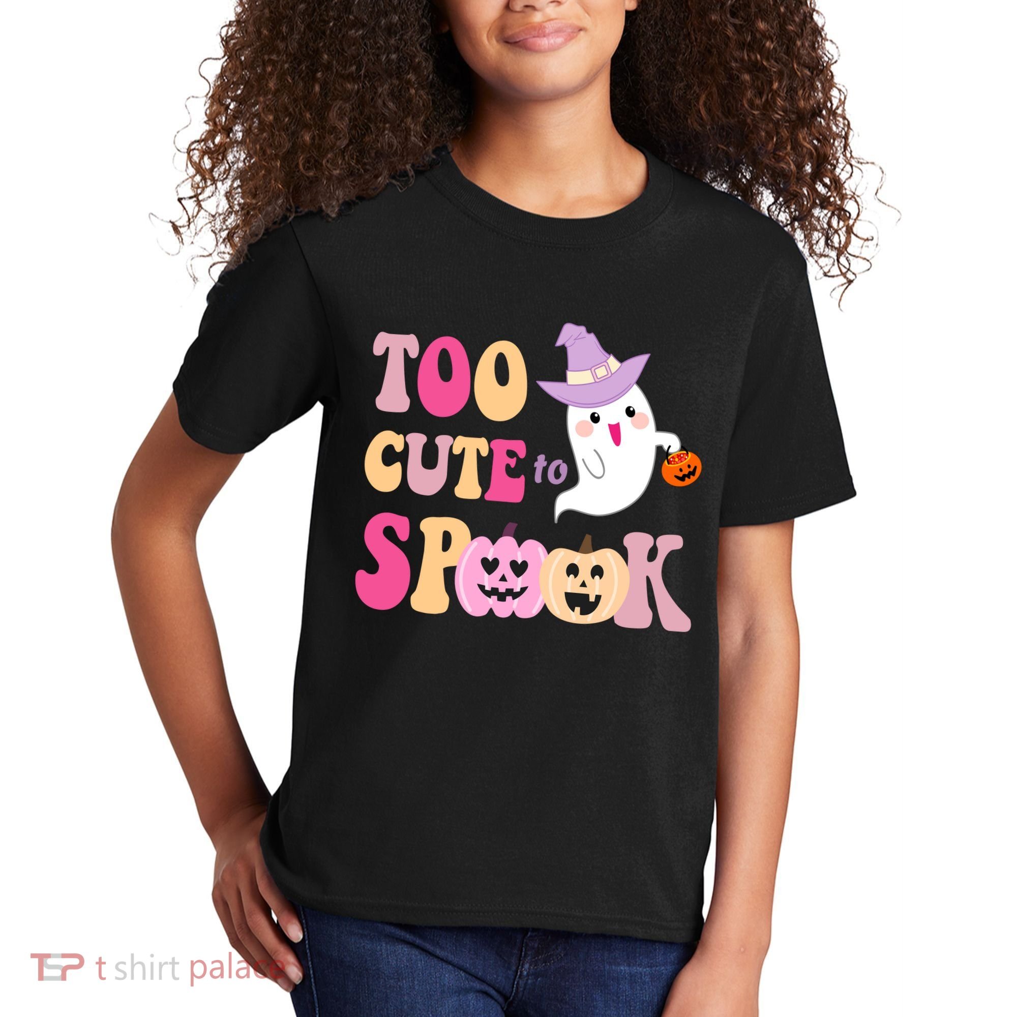 Too Cute To Spook Halloween Groovy Ghost Kids T-Shirt