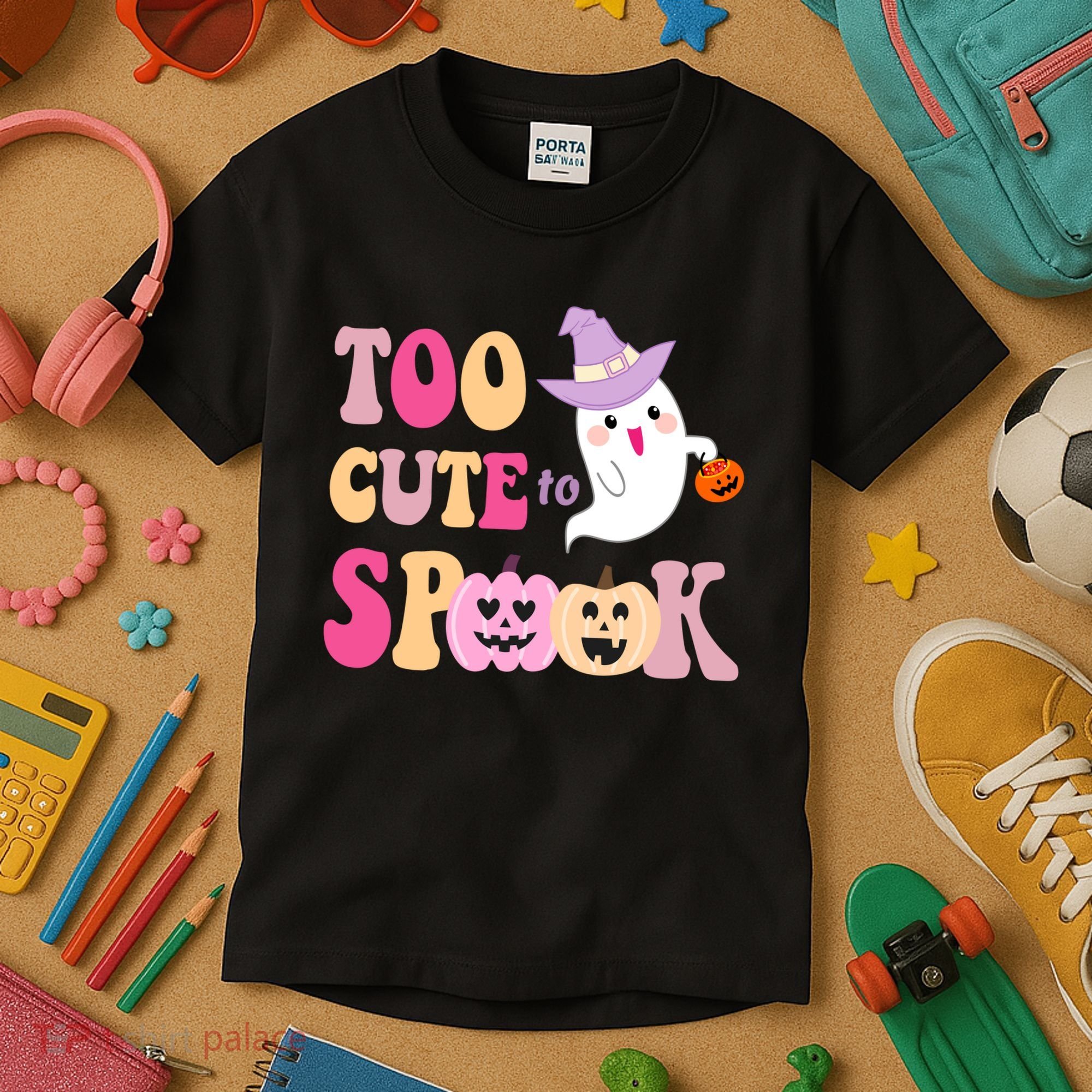 Too Cute To Spook Halloween Groovy Ghost Kids T-Shirt