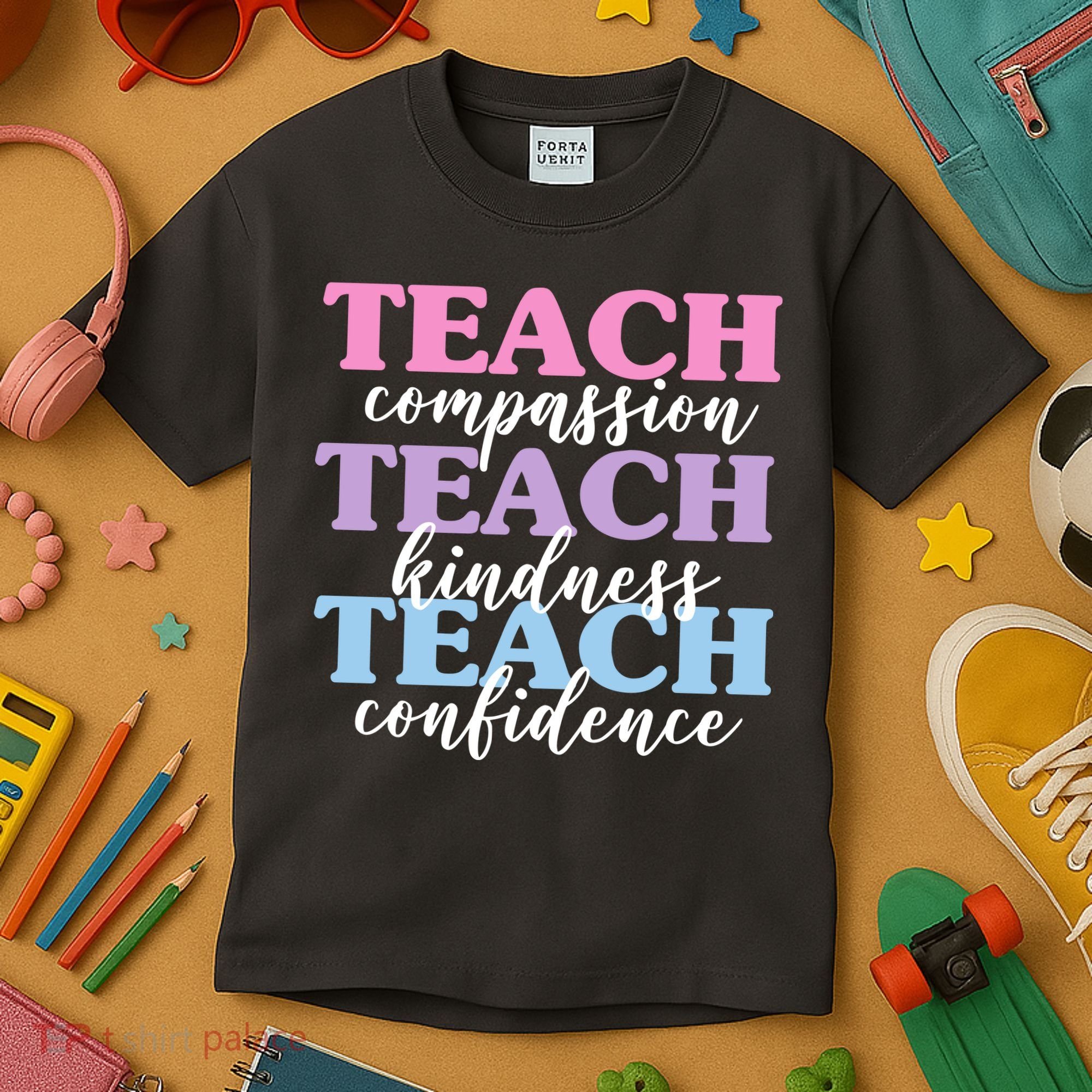Teach Compassion Teach Kindness Teach Confidence Kids T-Shirt
