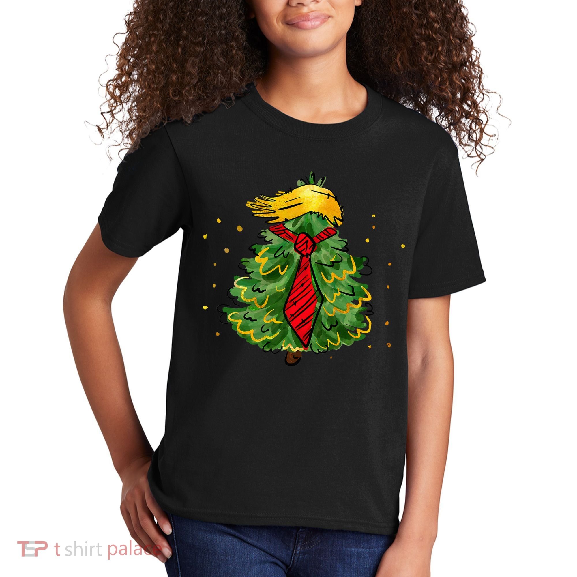 Trump Christmas Usa Funny Trump Hair Tree Kids T-Shirt