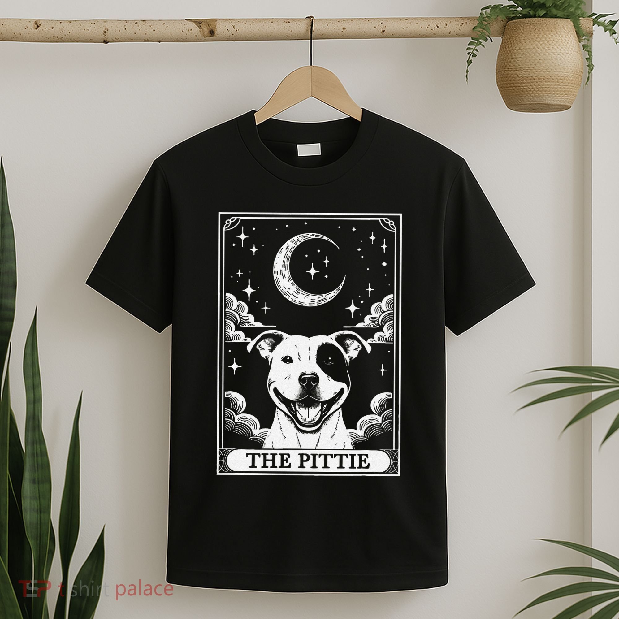 Tarot Card Vintage Crescent Moon Pit Bull Dog Pittie Mom T-Shirt